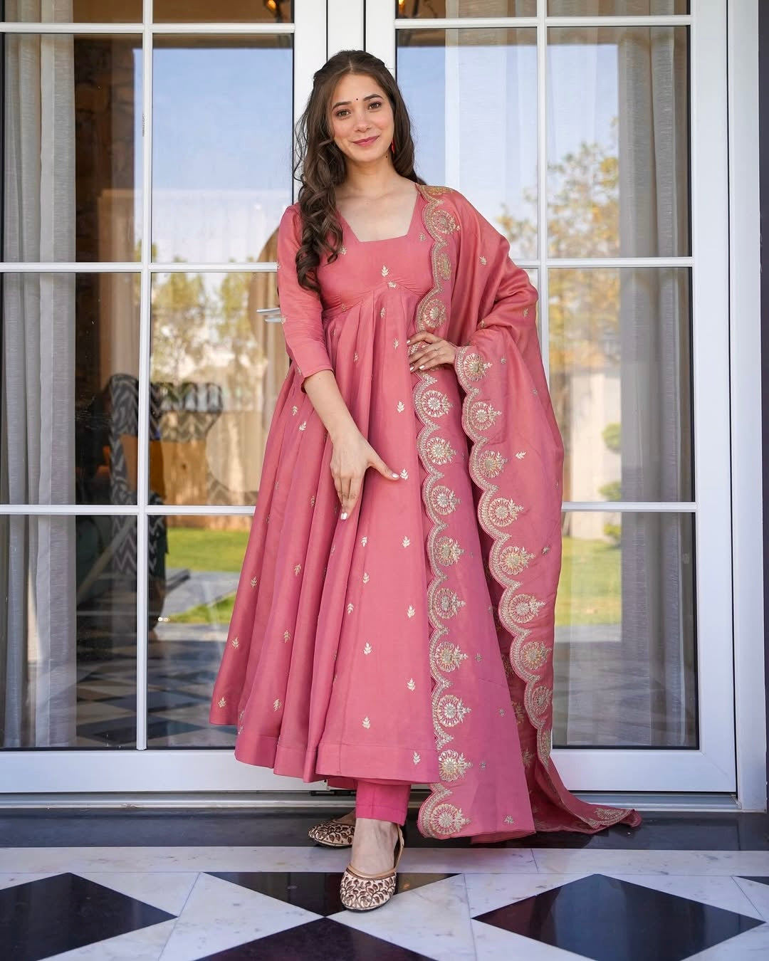 Beautiful Party Wear Gown With Fully Stitched Pent And Dupatta