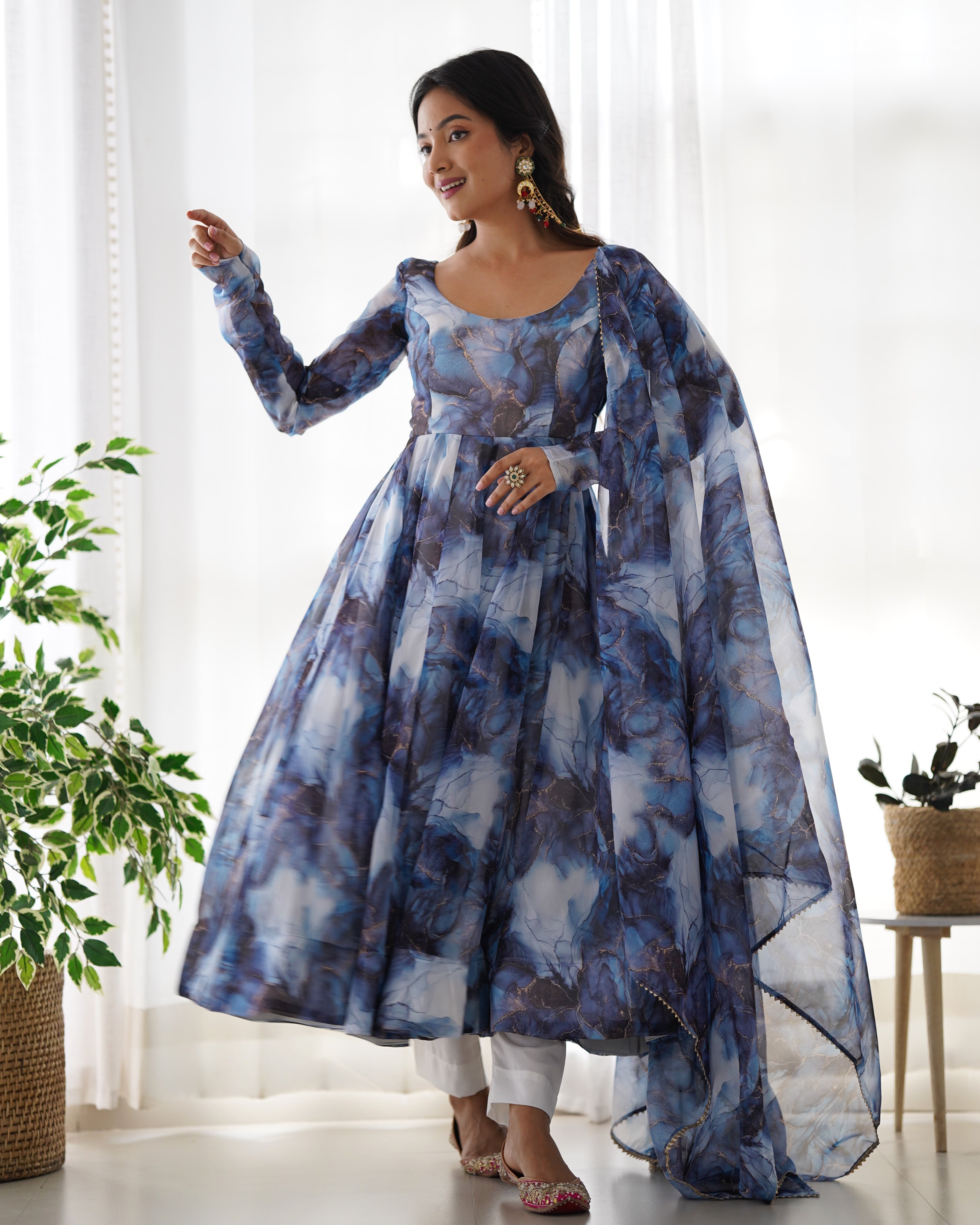 Party Wear Beautiful Anarkali Gown, Pent And Dupatta