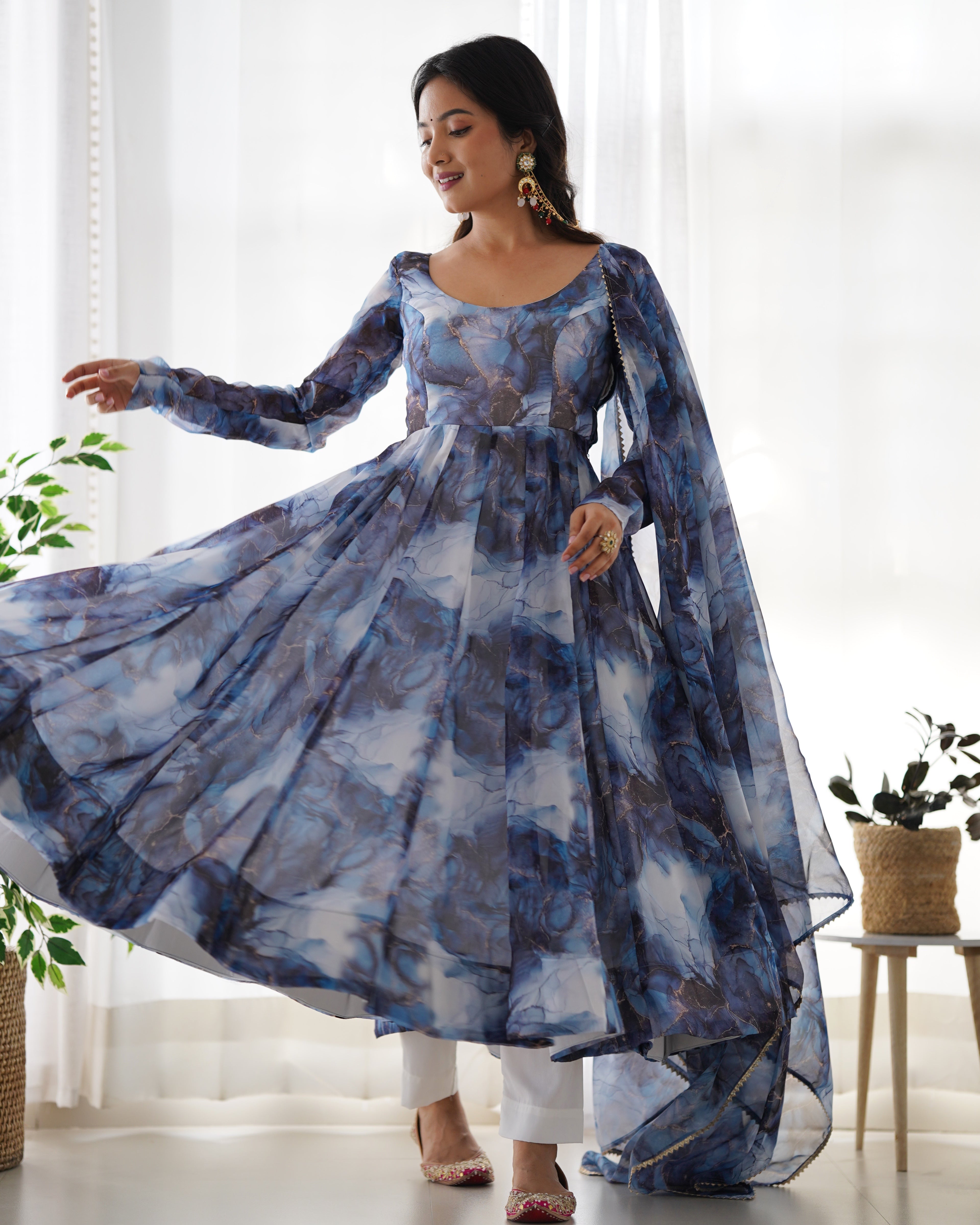 Party Wear Beautiful Anarkali Gown, Pent And Dupatta