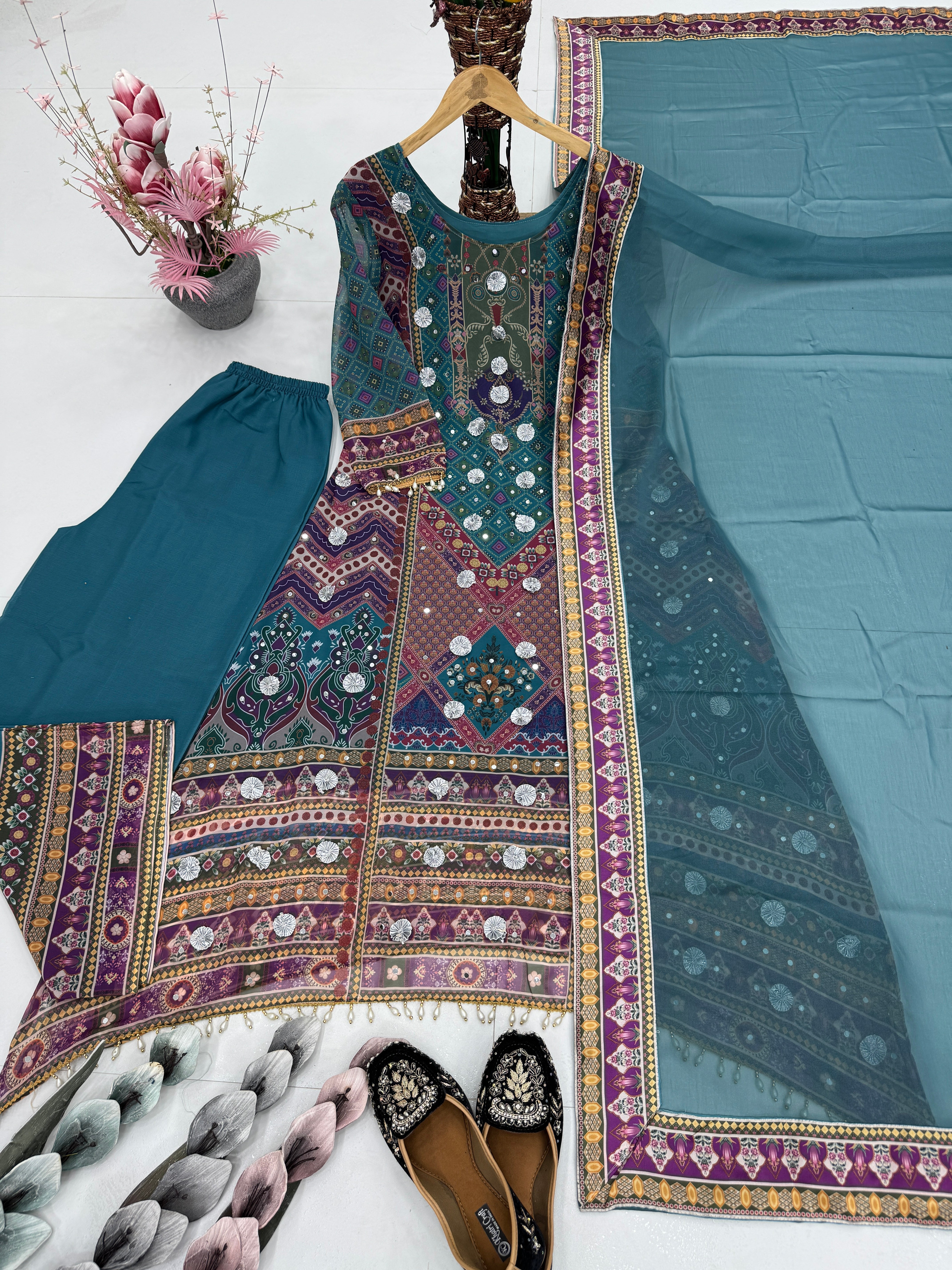 Party Wear Beautiful Top Bottom And Dupatta