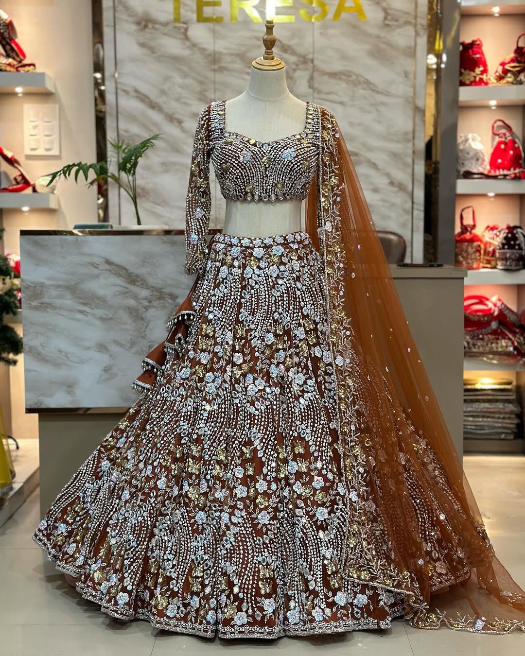 Designer Wedding Wear Lehenga Choli With Real Mirror Sequence Work