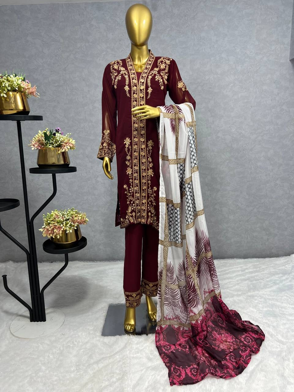 Designer Suit Set With Beautiful Embroidery Work