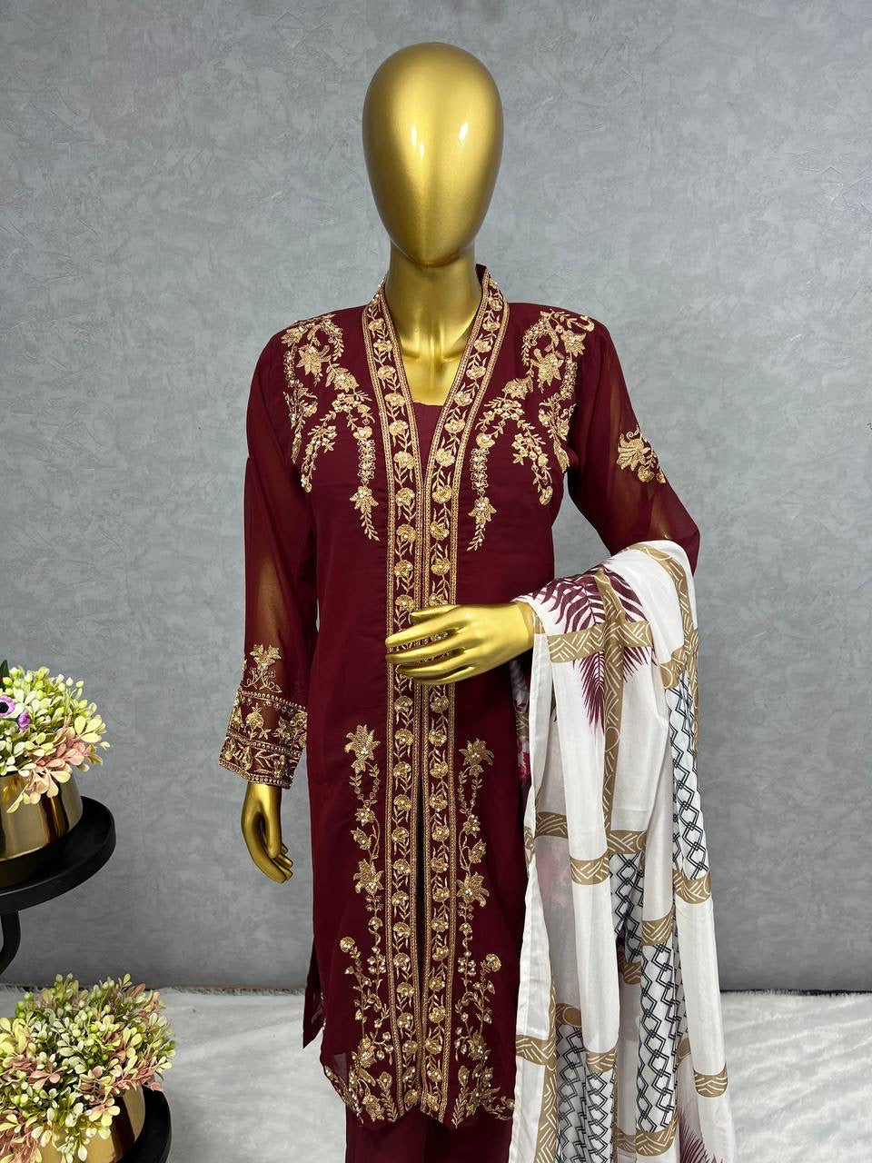 Designer Suit Set With Beautiful Embroidery Work