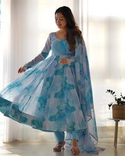 Party Wear Beautiful Anarkali Gown, Pent And Dupatta