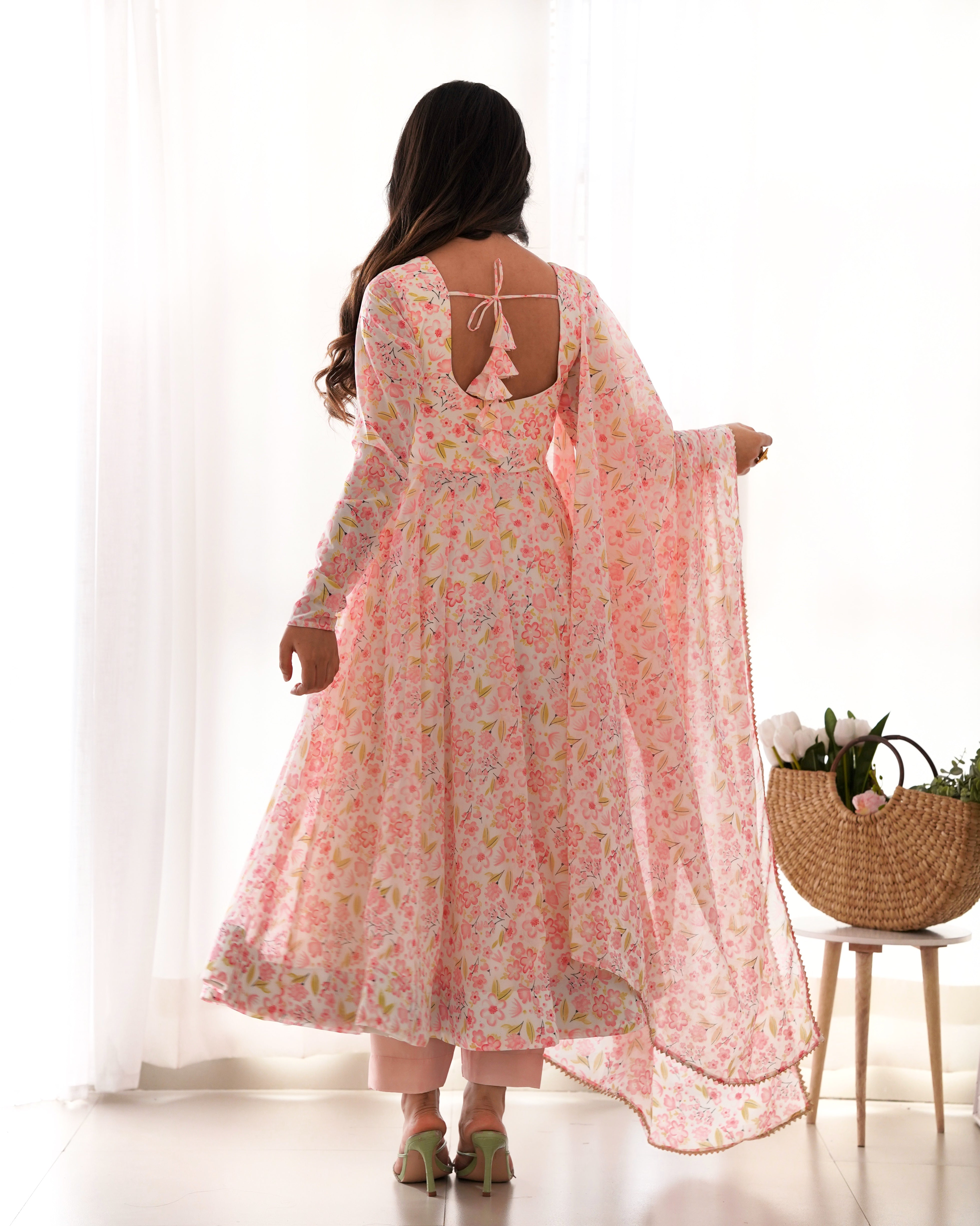 Party Wear Beautiful Anarkali Gown With Floral Print