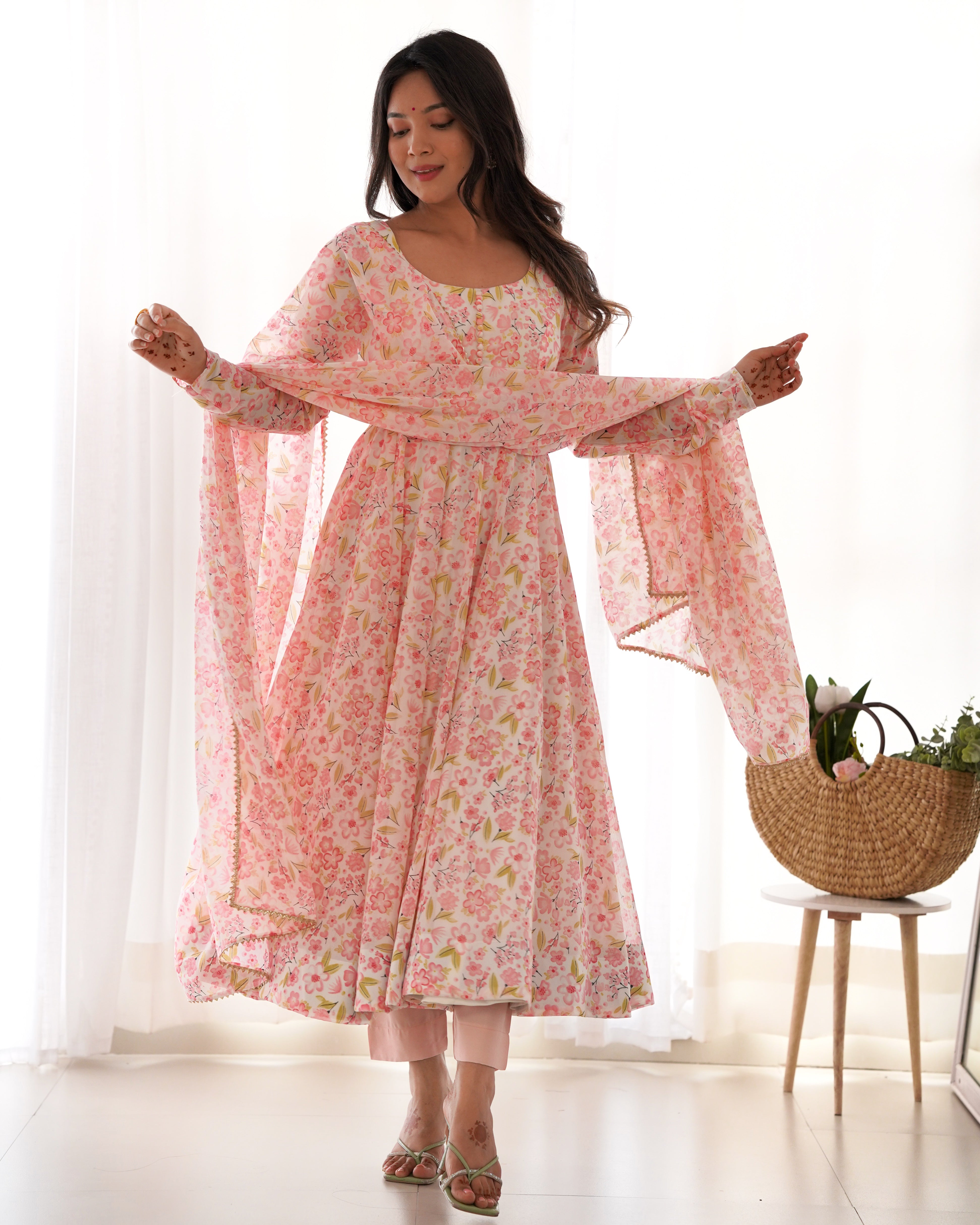 Party Wear Beautiful Anarkali Gown With Floral Print
