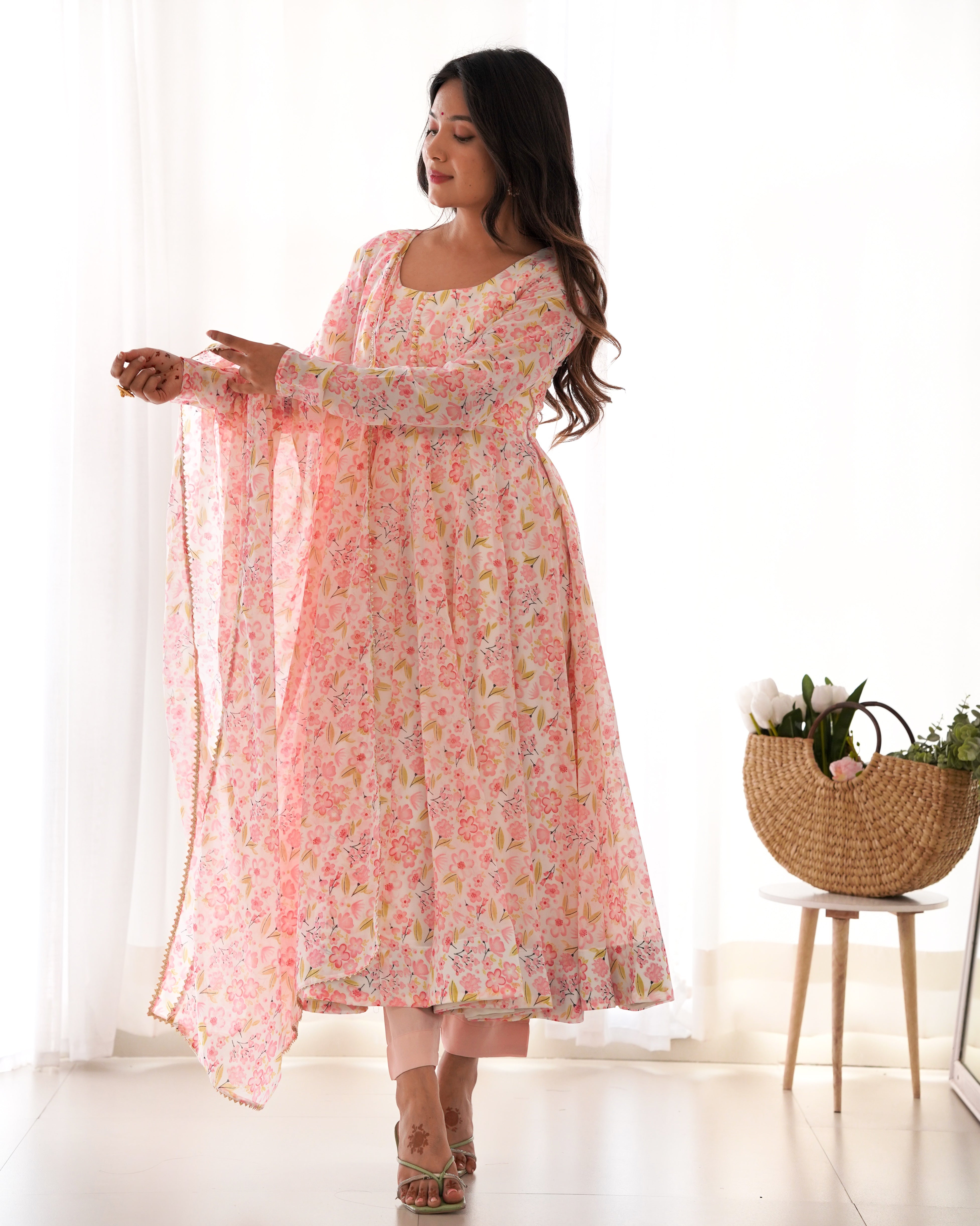 Party Wear Beautiful Anarkali Gown With Floral Print
