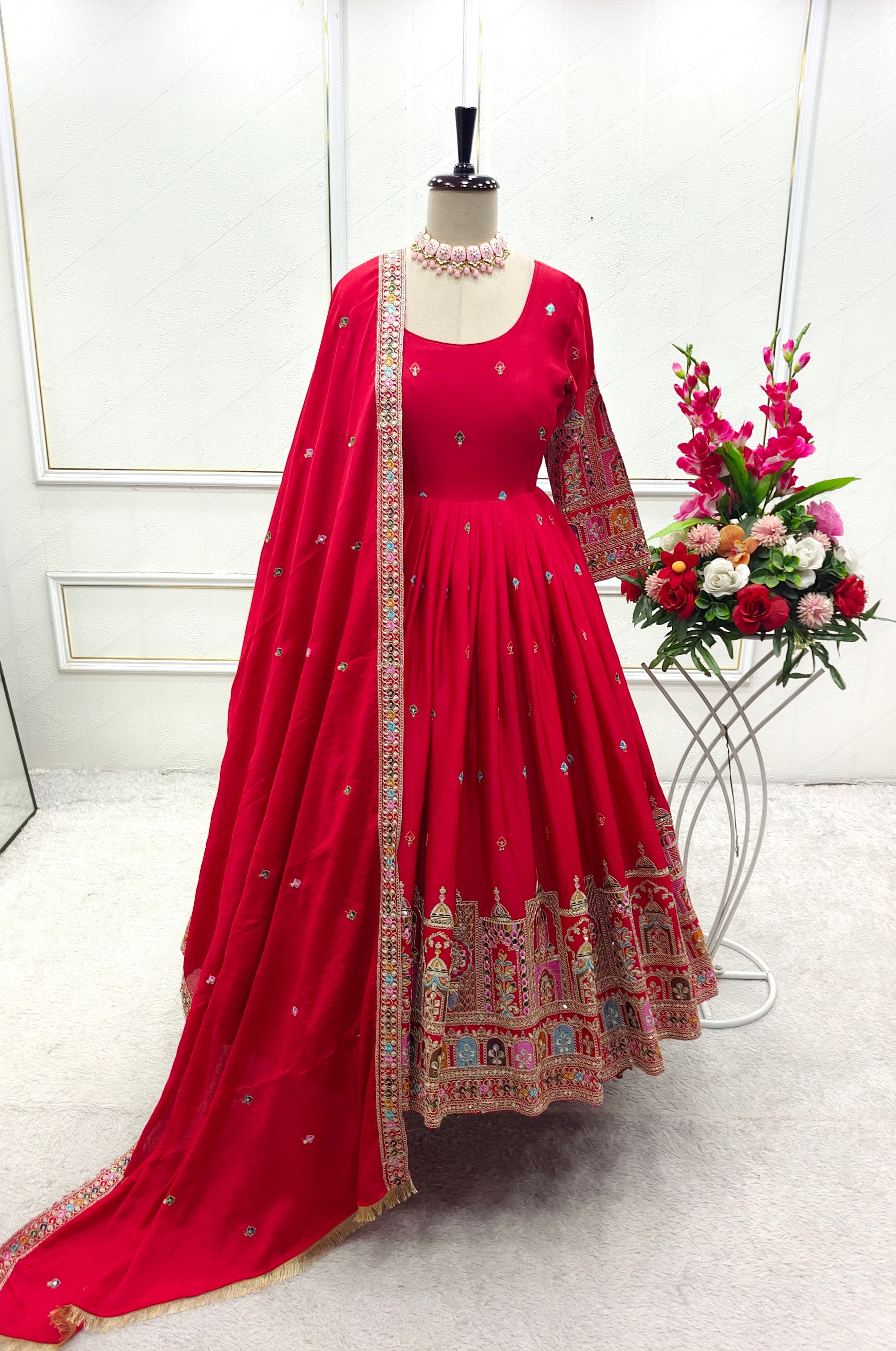Party Wear Beautiful Anarkali Gown -Pent And Beautiful Dupatta