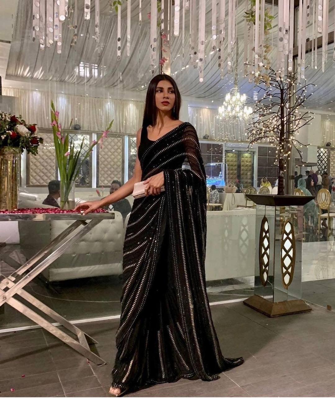 Designer Party Wear Saree With Sequence & Zari Work