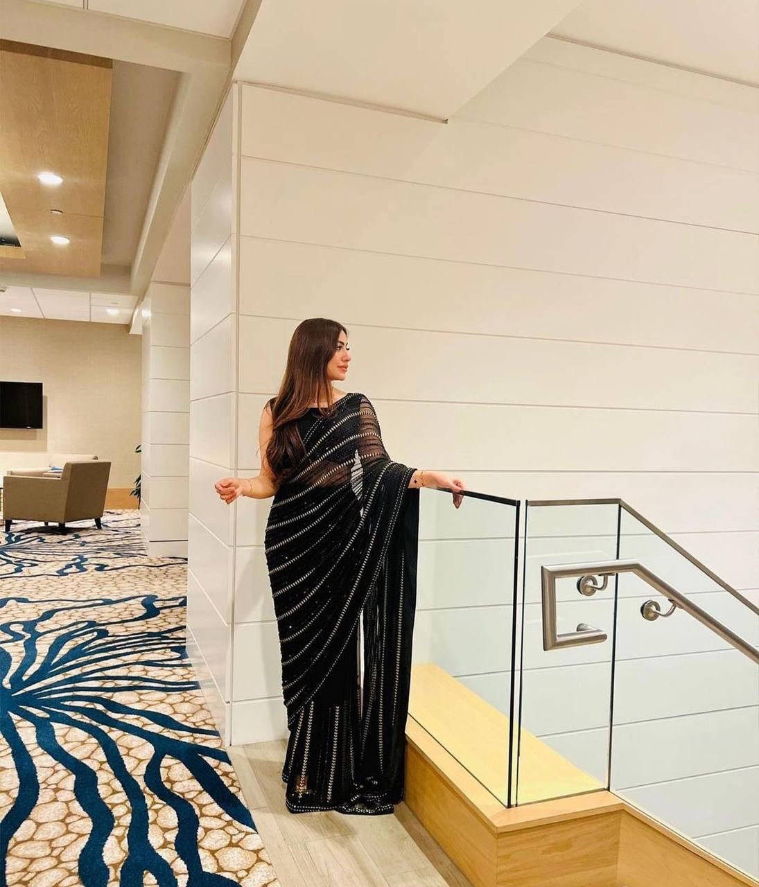 Designer Party Wear Saree With Sequence & Zari Work