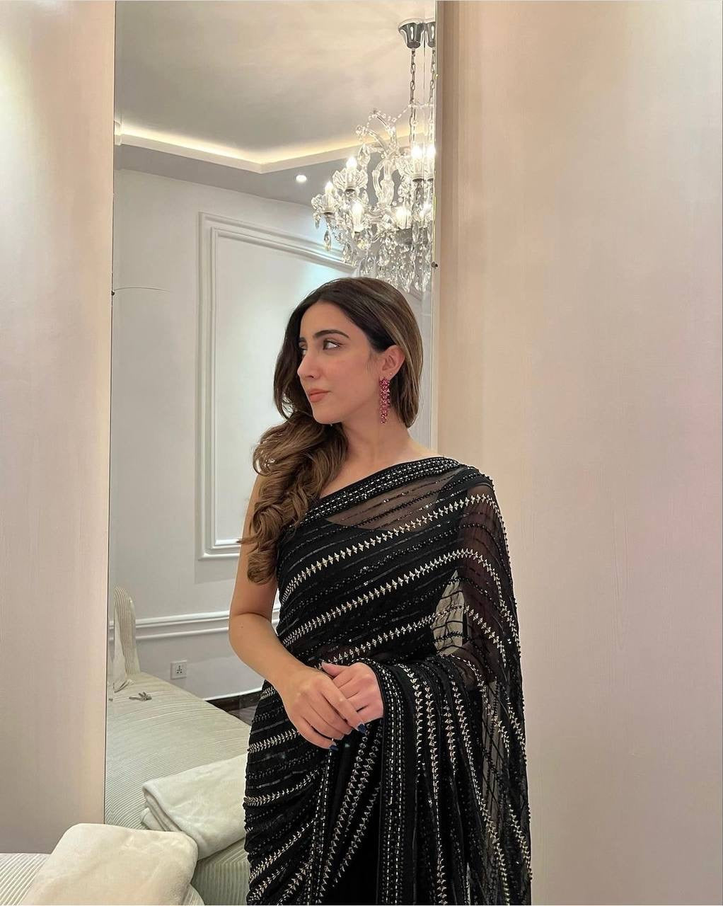Designer Party Wear Saree With Sequence & Zari Work