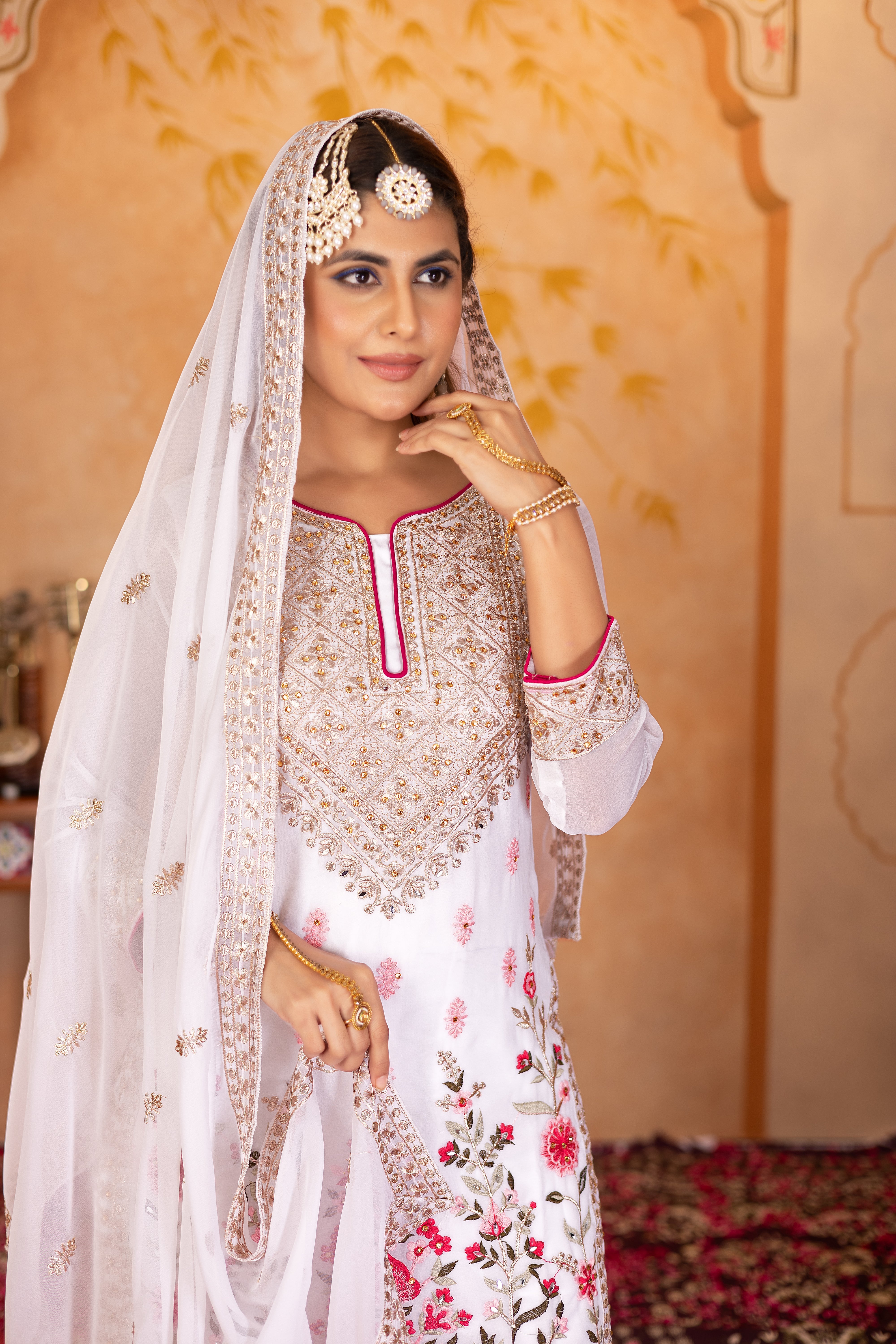 Designer Party Wear Top Plazzo And Dupatta With Real Mirror Hand Work