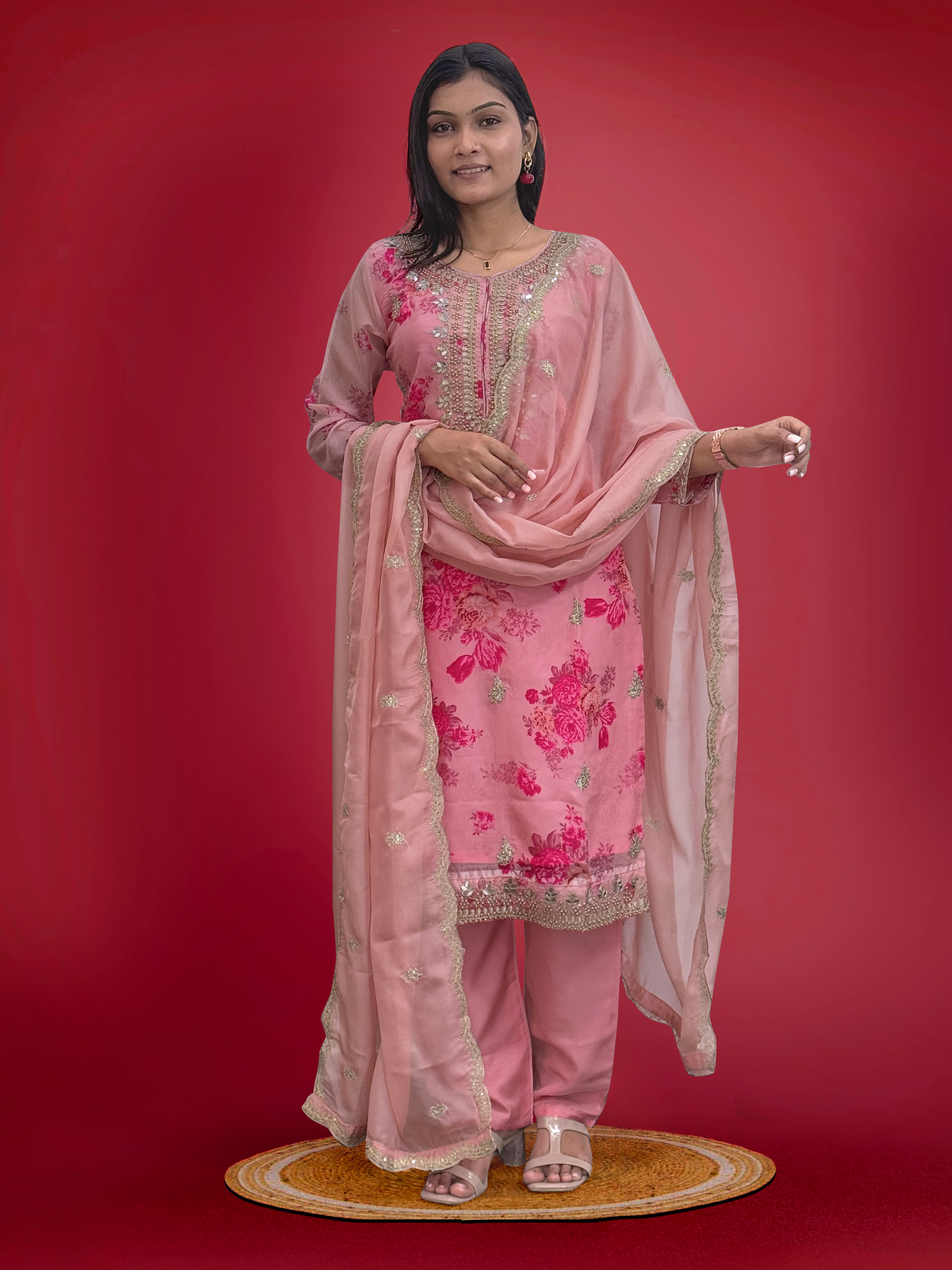 Fancy Top-Bottom And Dupatta With Embroidery Coding Dori-Sequence Work