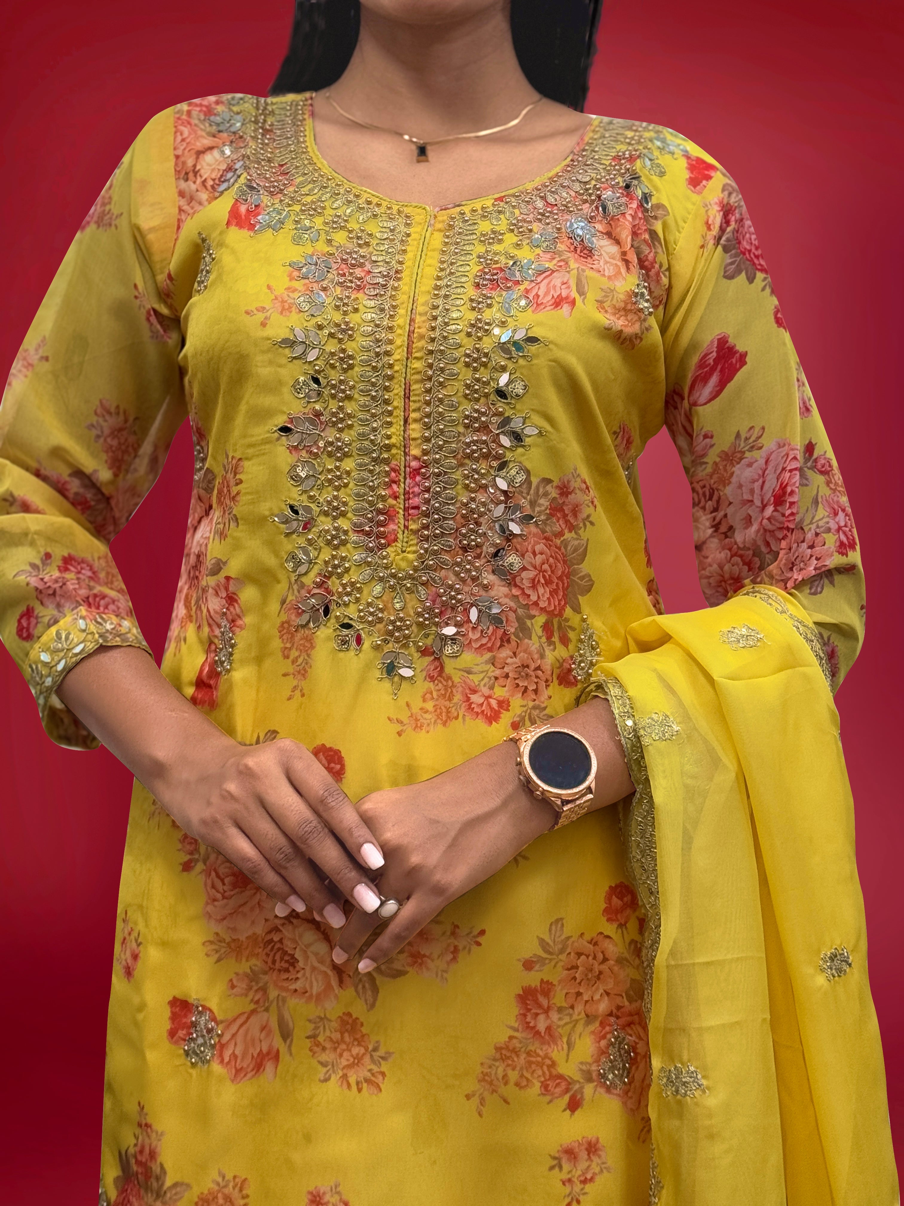 Fancy Top-Bottom And Dupatta With Embroidery Coding Dori-Sequence Work