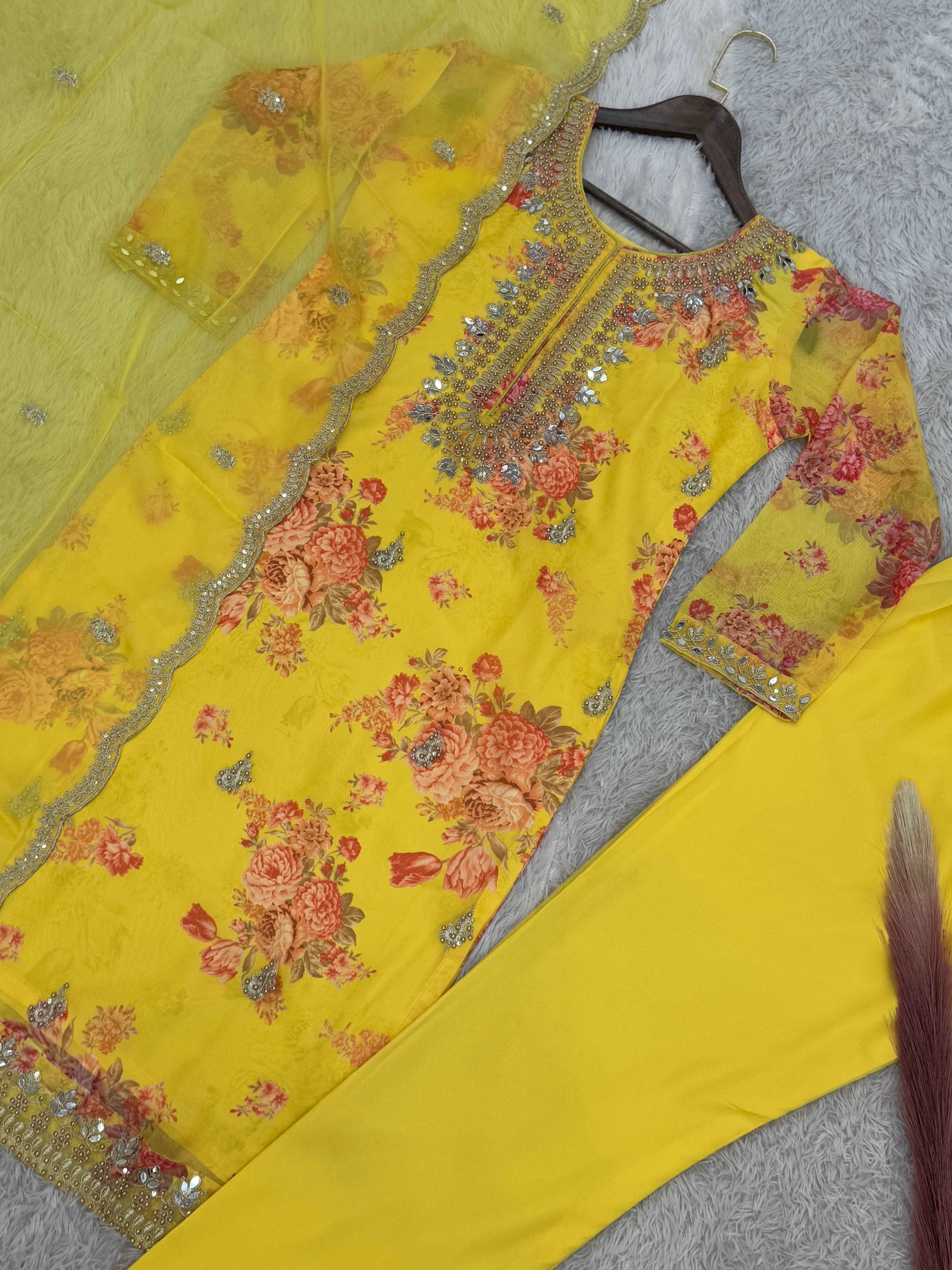 Fancy Top-Bottom And Dupatta With Embroidery Coding Dori-Sequence Work