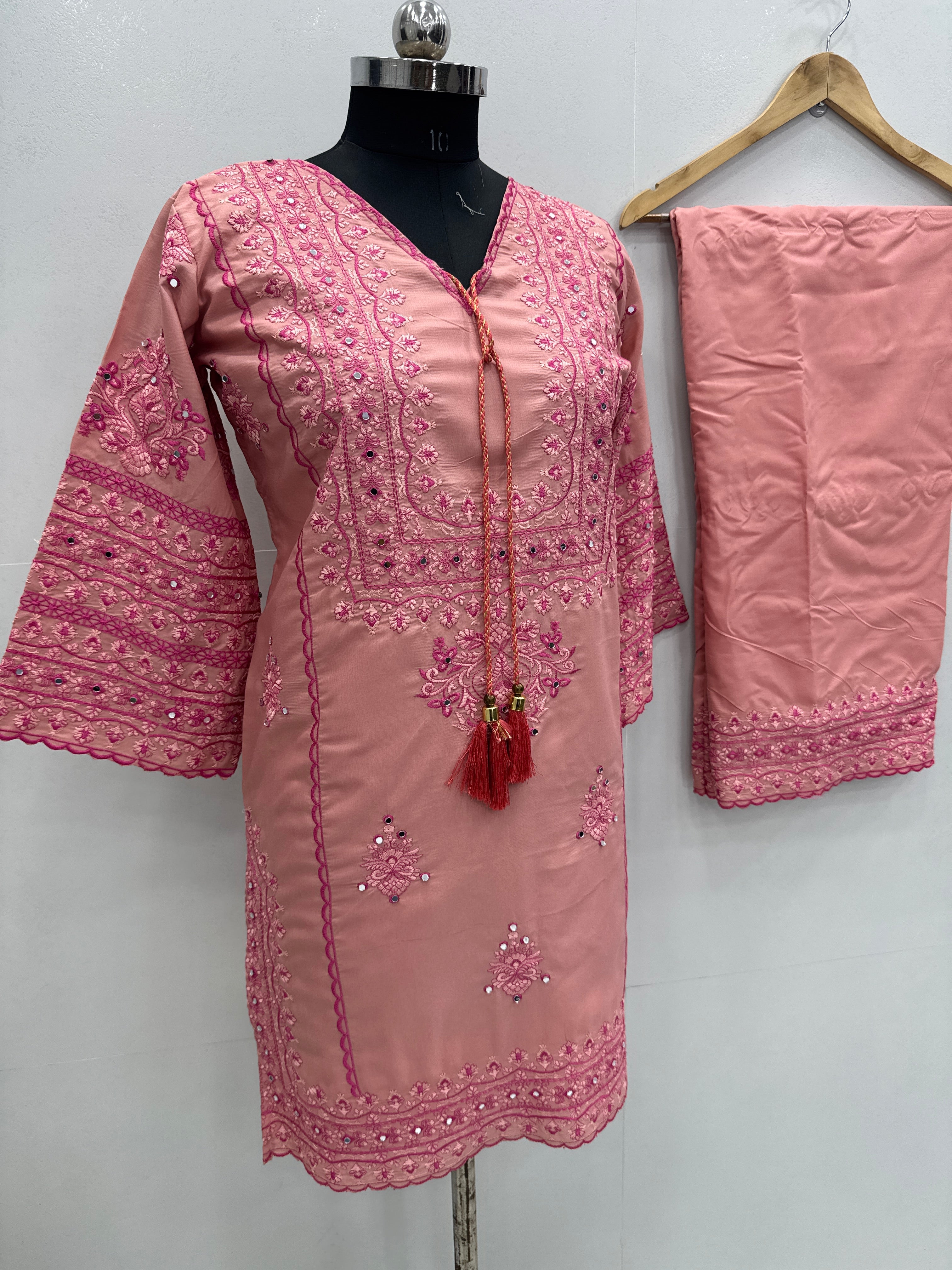 Party Wear Designer Top Bottom With Real Mirror Hand Work