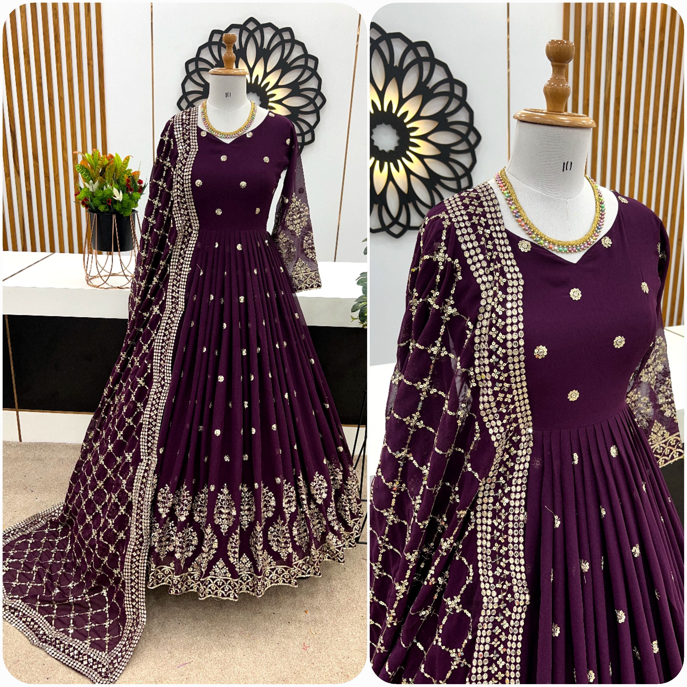 Designer Party Wear Look Full Heavy Embroidery Sequence Work Gown With Fully Stitched And Dupatta