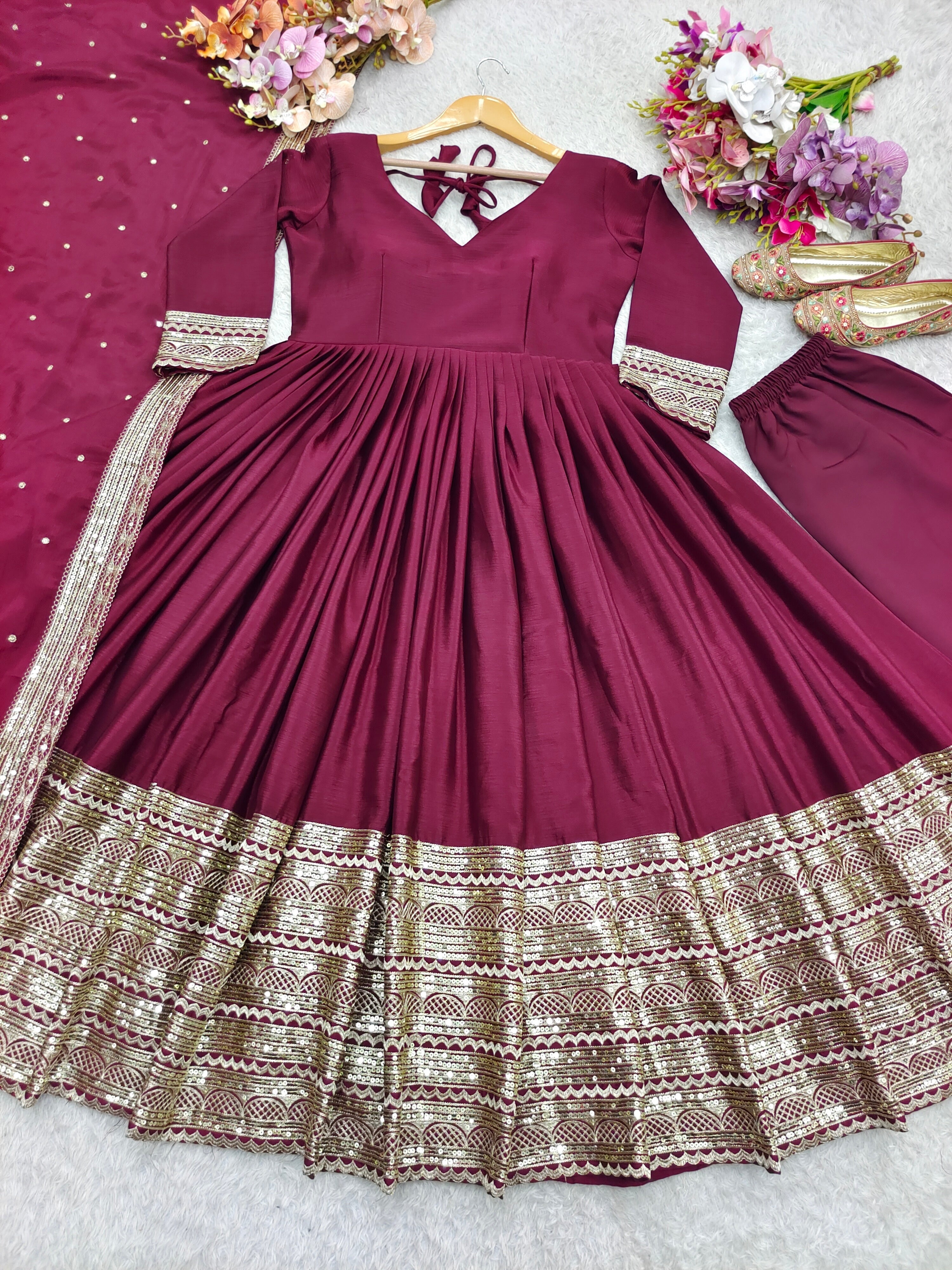 Party Wear Beautiful Anarkali Gown -Pent And Dupatta