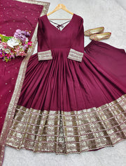 Party Wear Beautiful Anarkali Gown -Pent And Dupatta