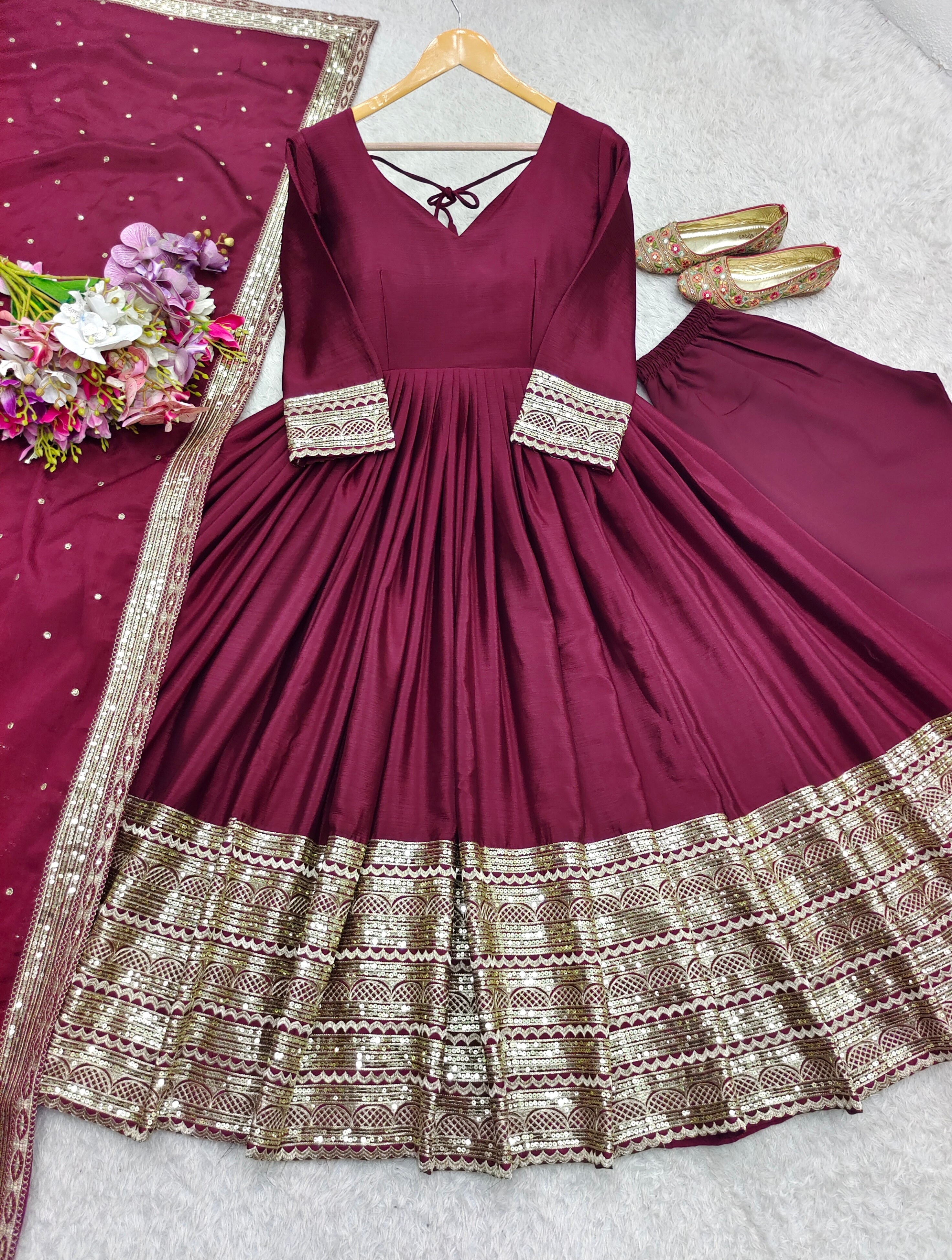 Party Wear Beautiful Anarkali Gown -Pent And Dupatta