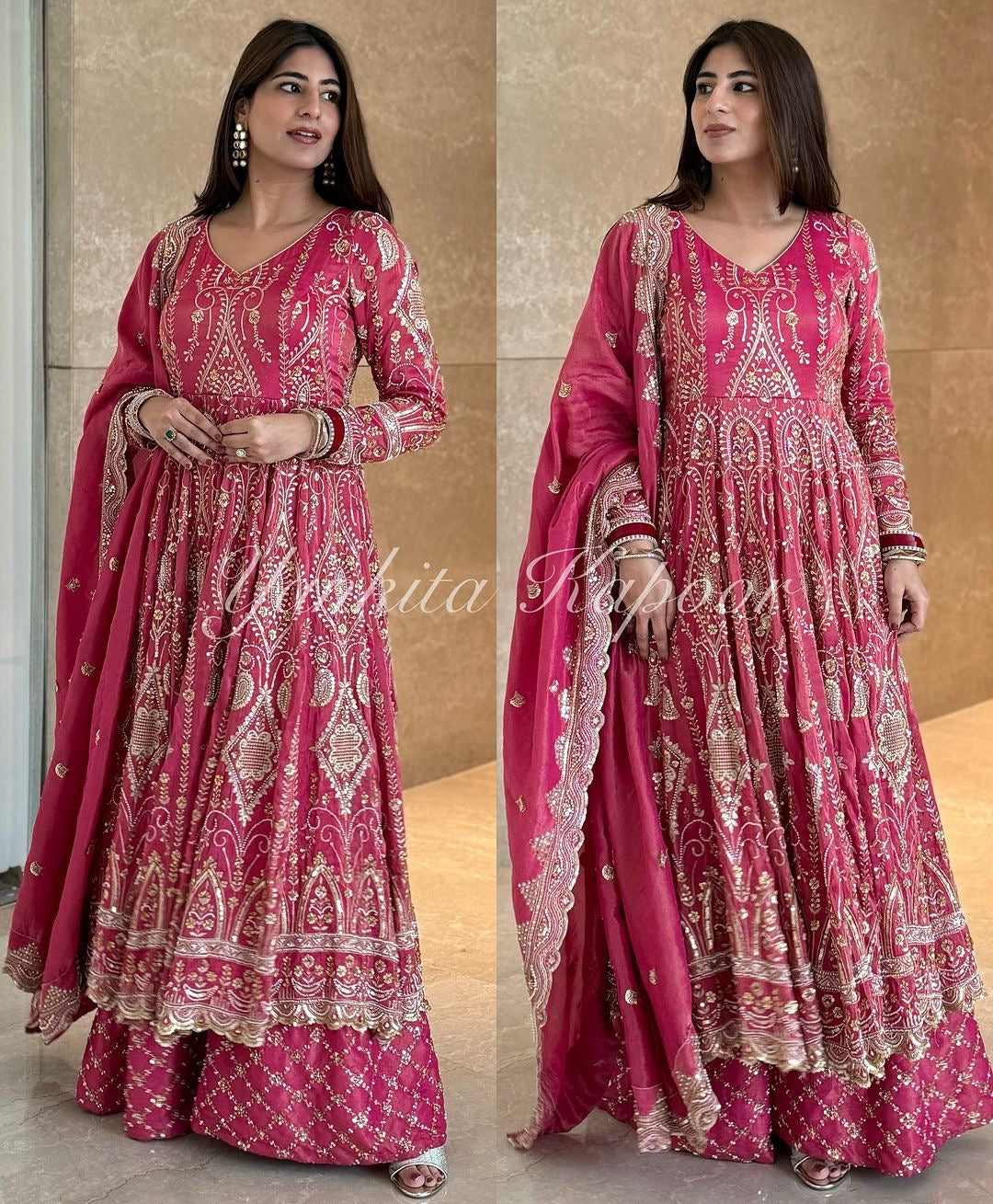Party Wear Look Gown With Sharara With Dupatta