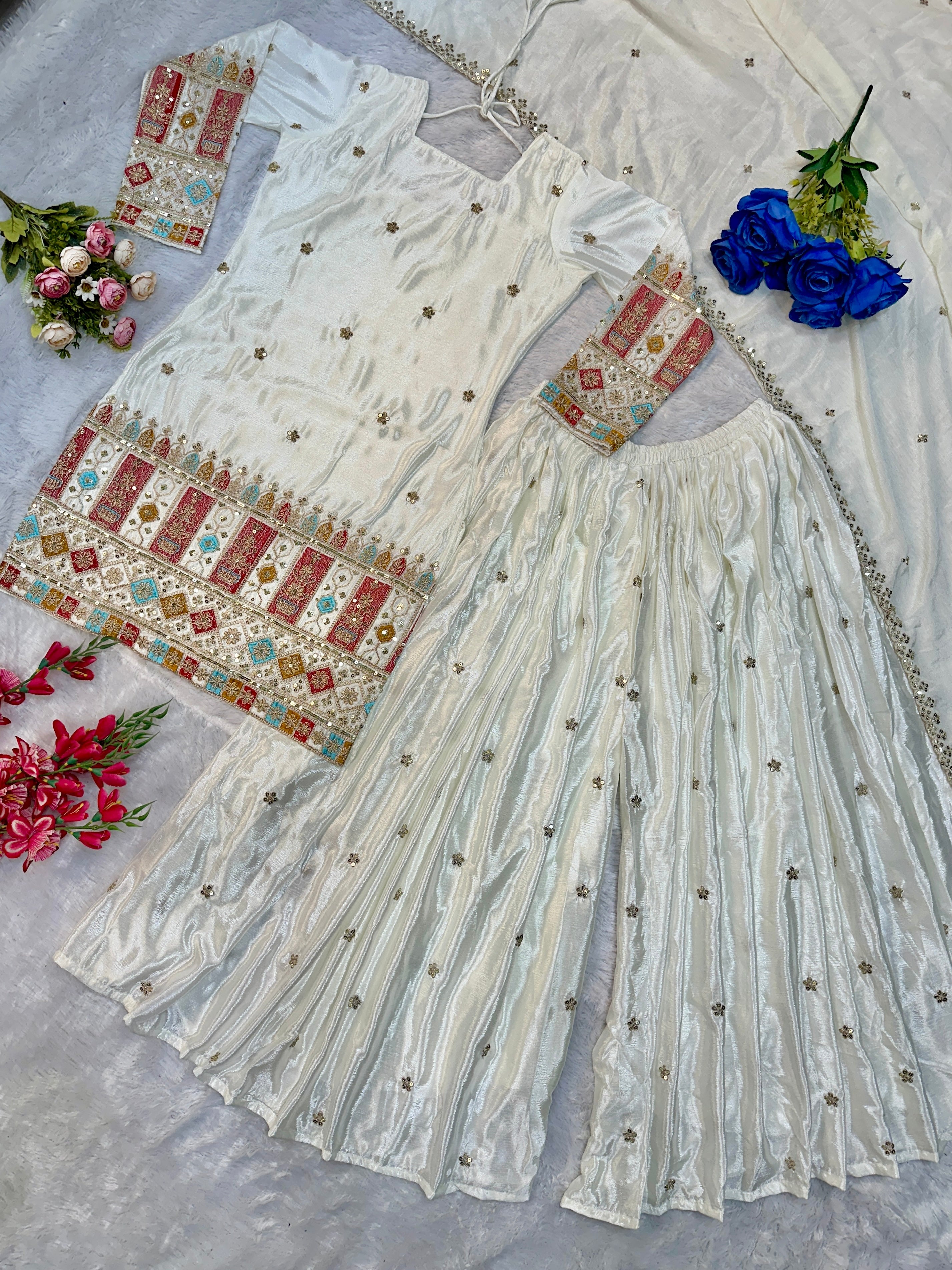 Beautiful Party Wear Top Plazzo And Dupatta