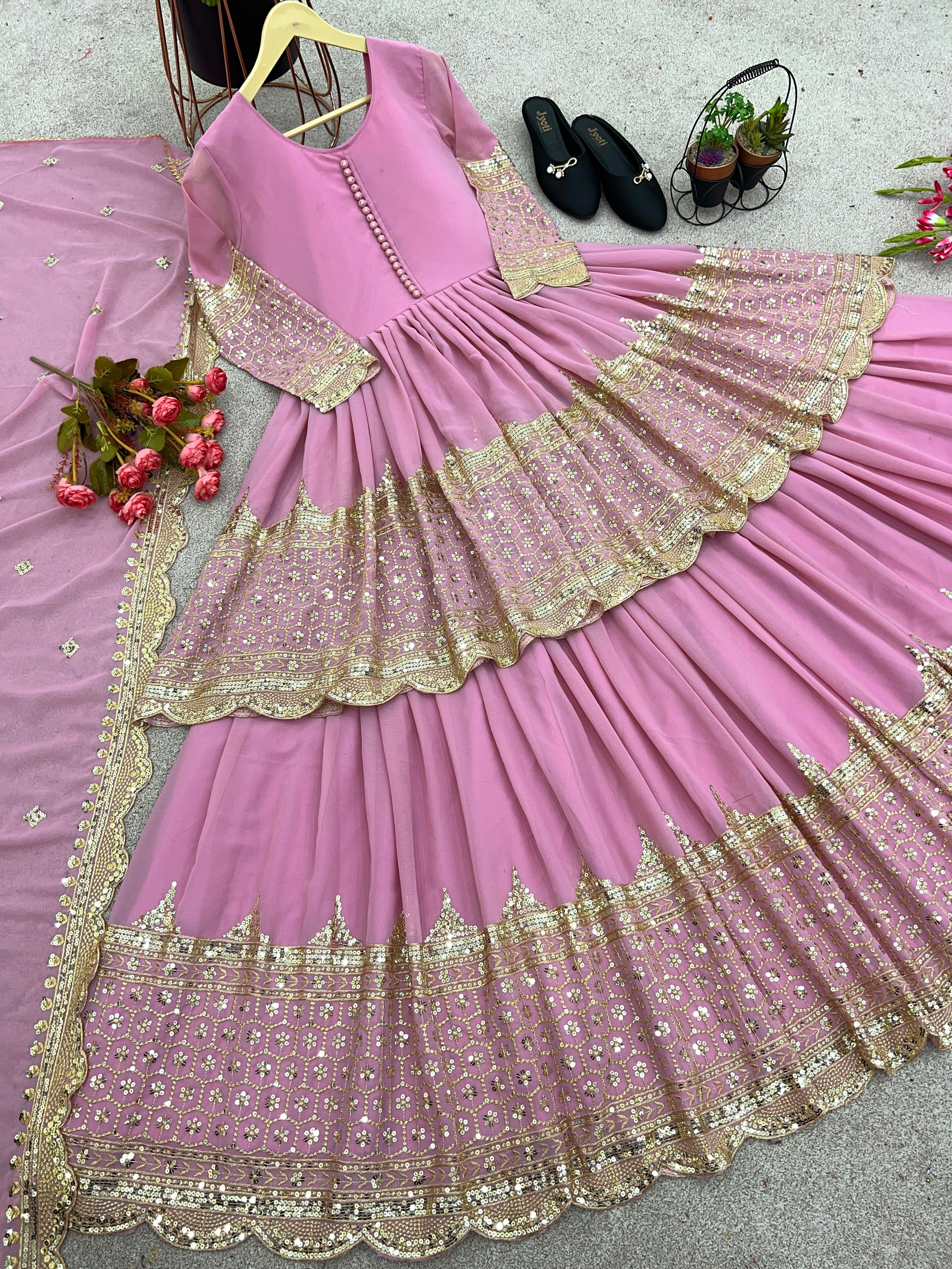 Beautiful Party Wear Top Lehenga And Dupatta With Embroidery Sequence Work