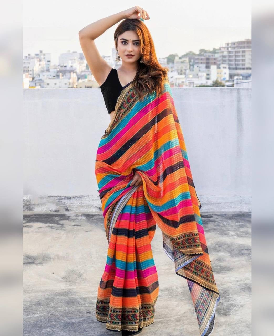 Party Wear Beautiful Saree With Sequence Work
