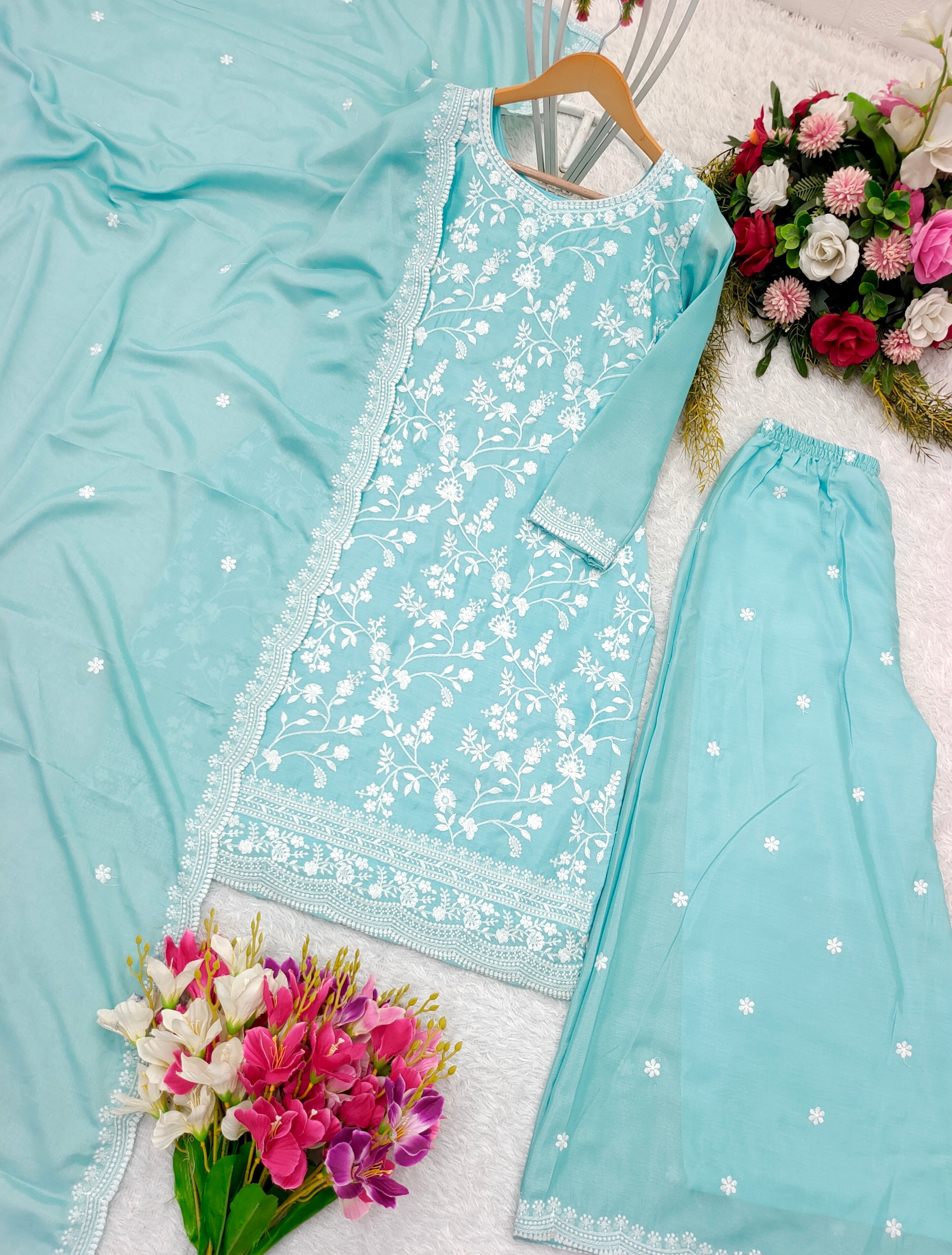 Beautiful Party Wear Top-Palazzo And Fancy Dupatta