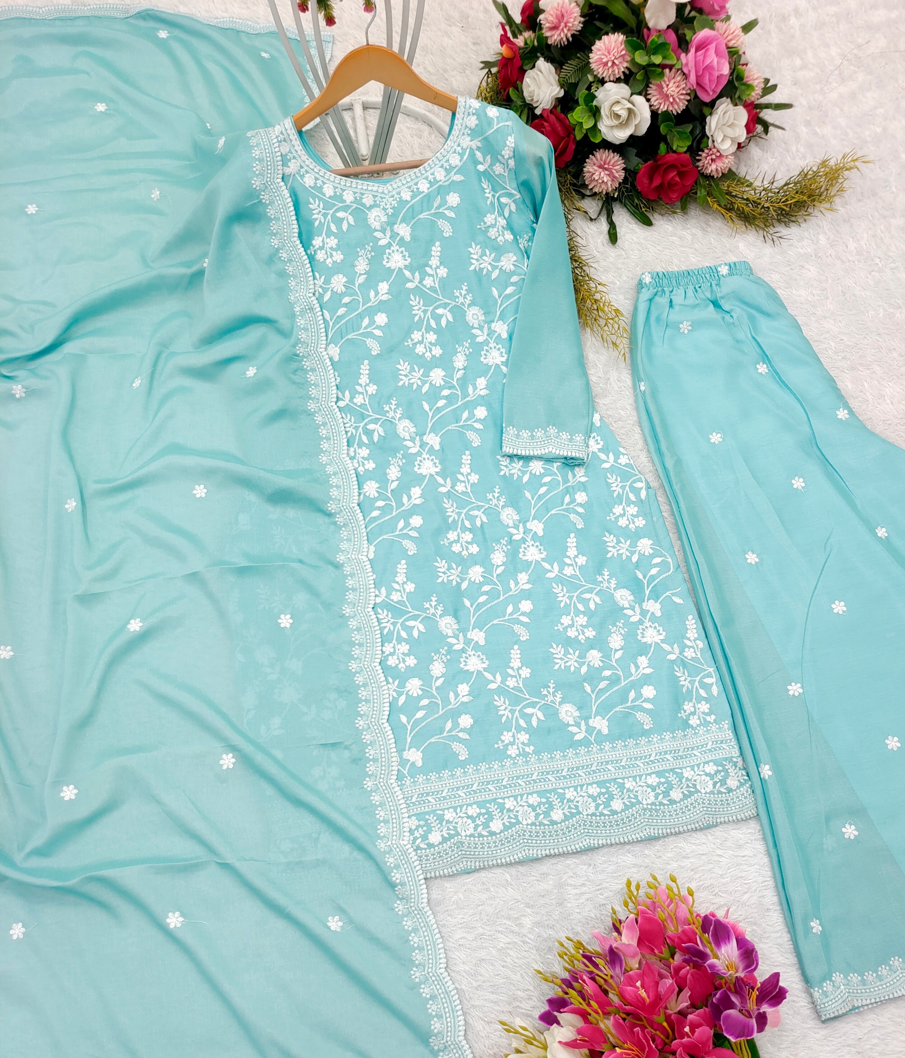 Beautiful Party Wear Top-Palazzo And Fancy Dupatta