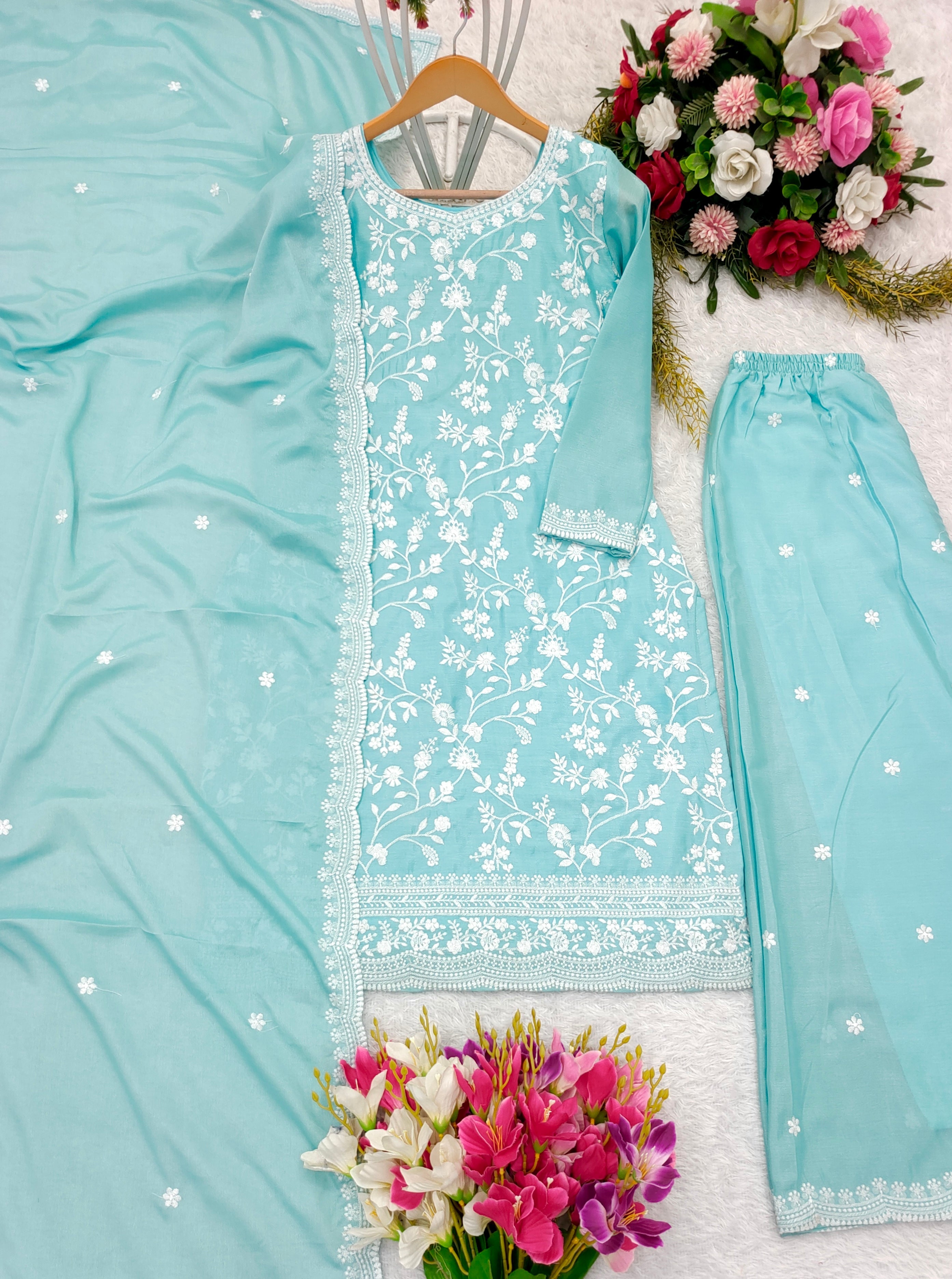 Beautiful Party Wear Top-Palazzo And Fancy Dupatta