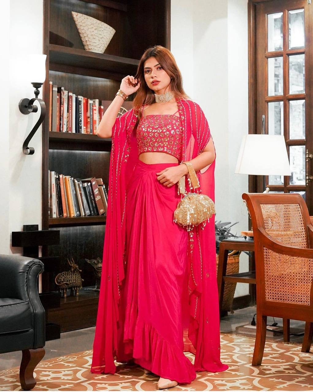 Party Wear Beautiful Indo Western With Sequence, Zari & Paper Work