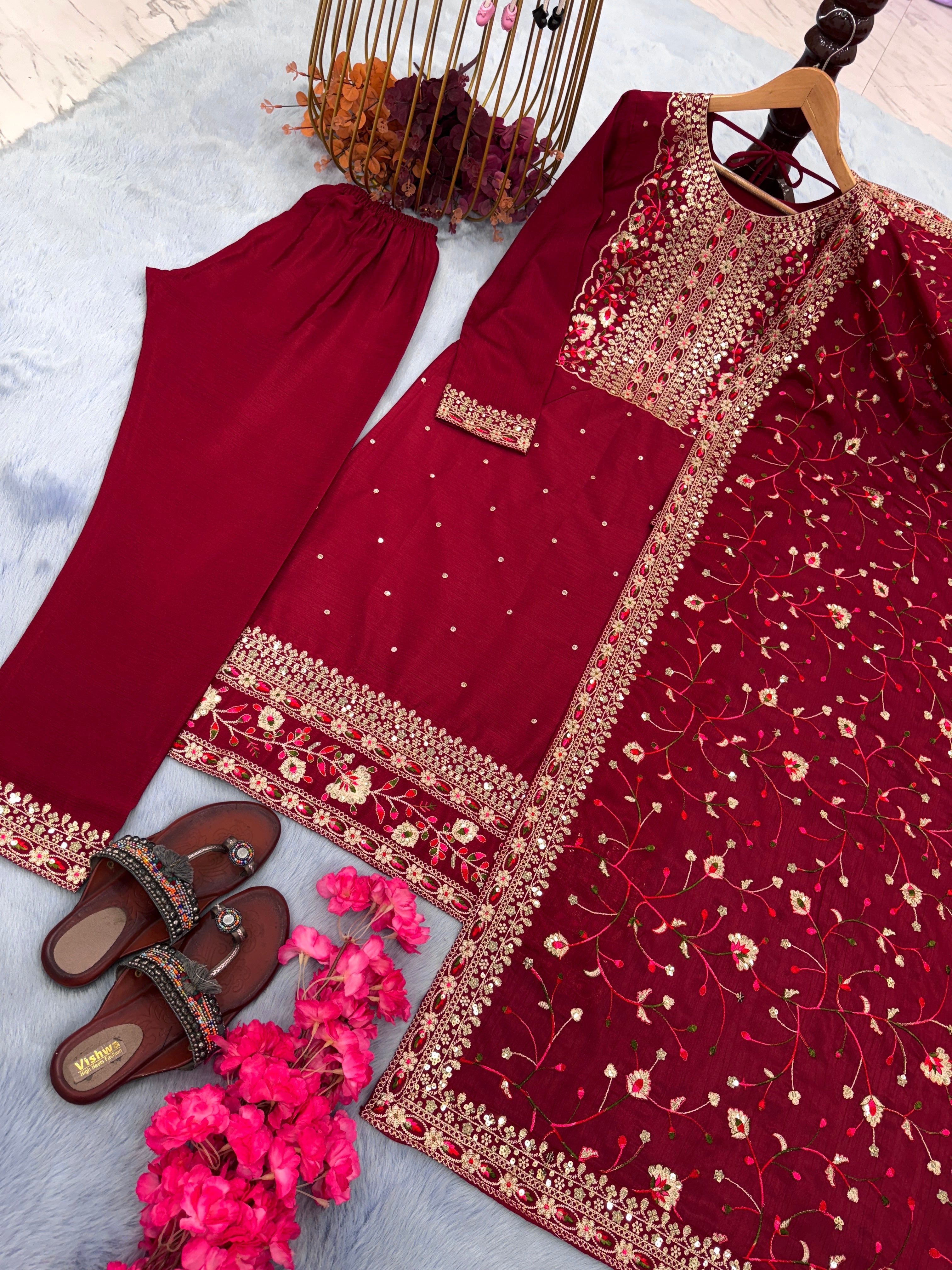 Designer Party Wear Look Top Bottom & Dupatta Set