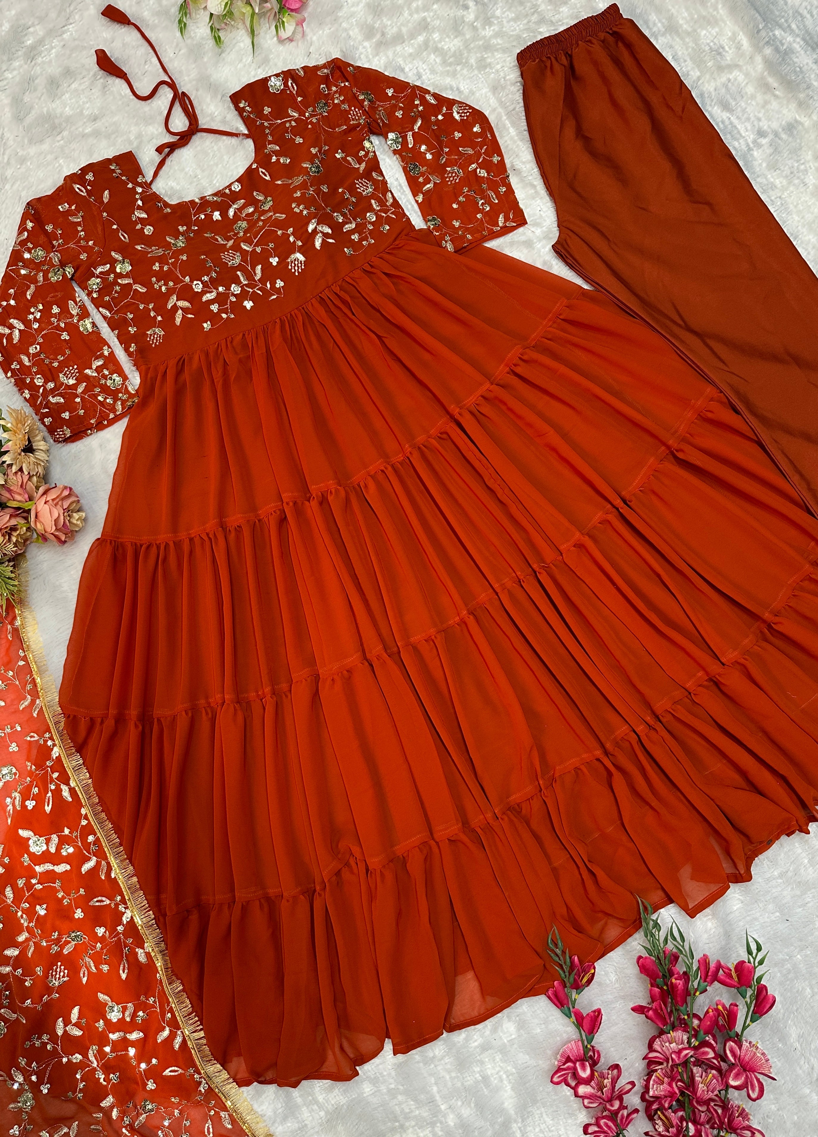 Beautiful Party Wear Look Gown Pent And Dupatta With Embroidery Work