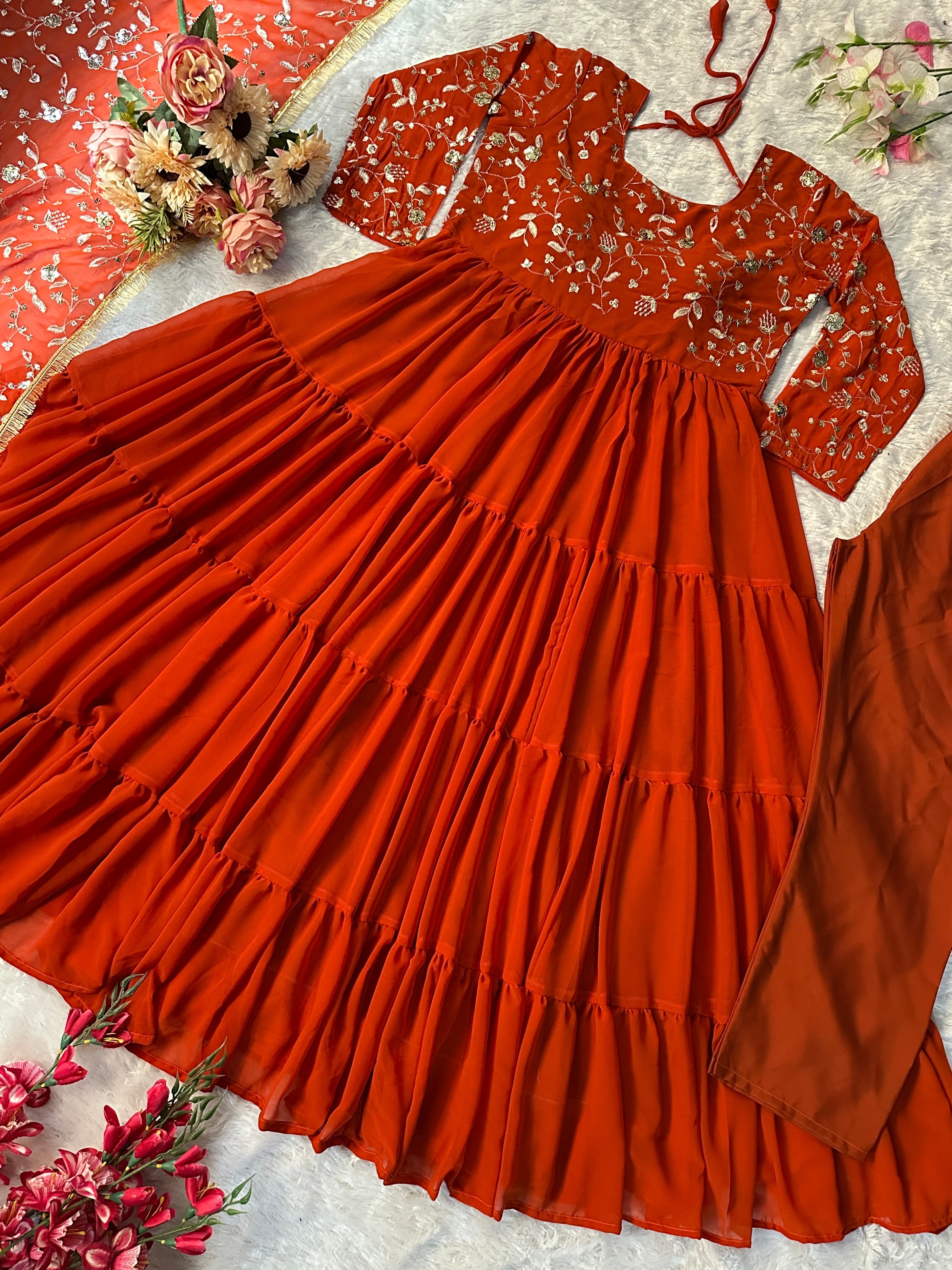 Beautiful Party Wear Look Gown Pent And Dupatta With Embroidery Work