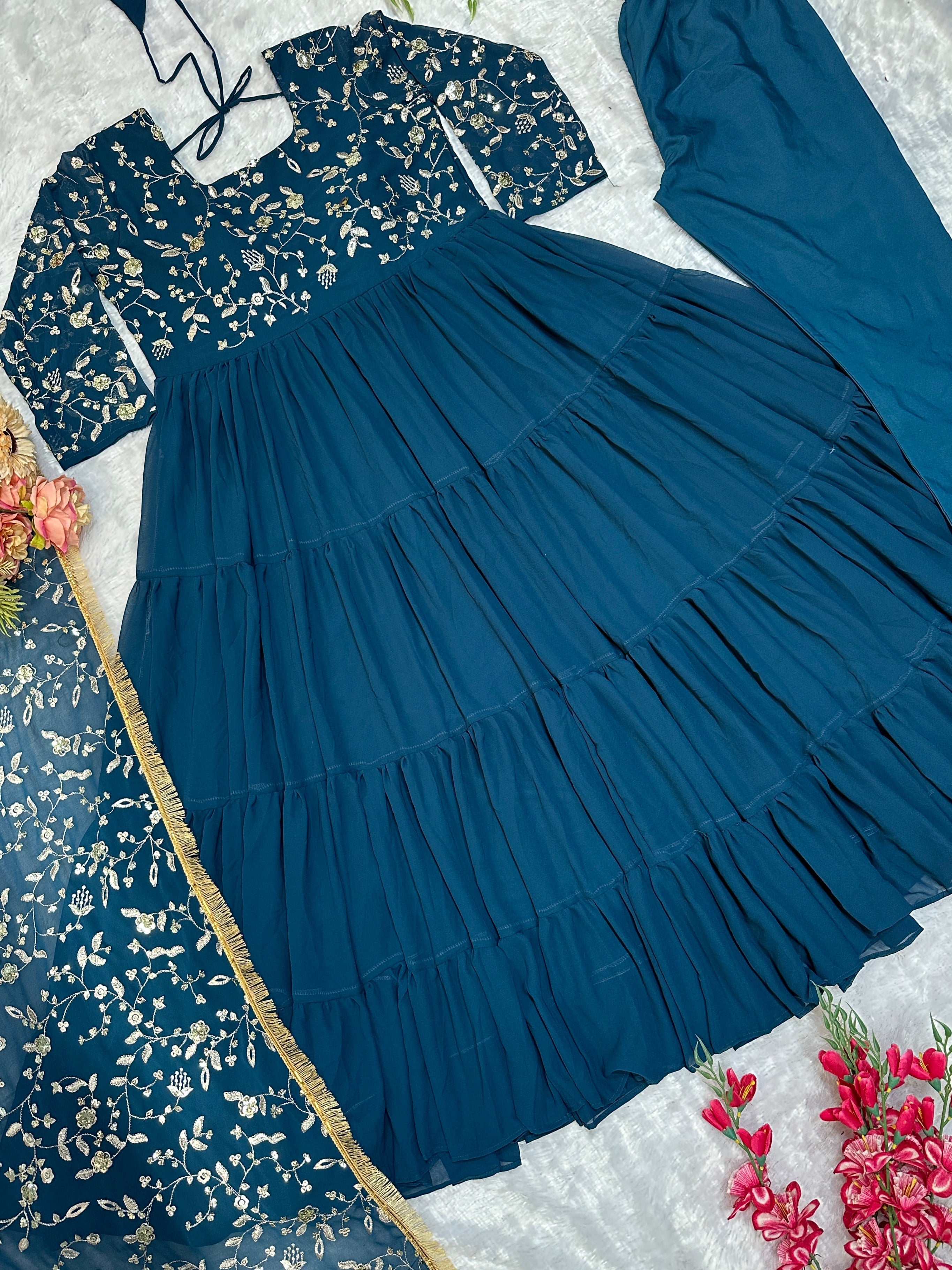 Beautiful Party Wear Look Gown Pent And Dupatta With Embroidery Work