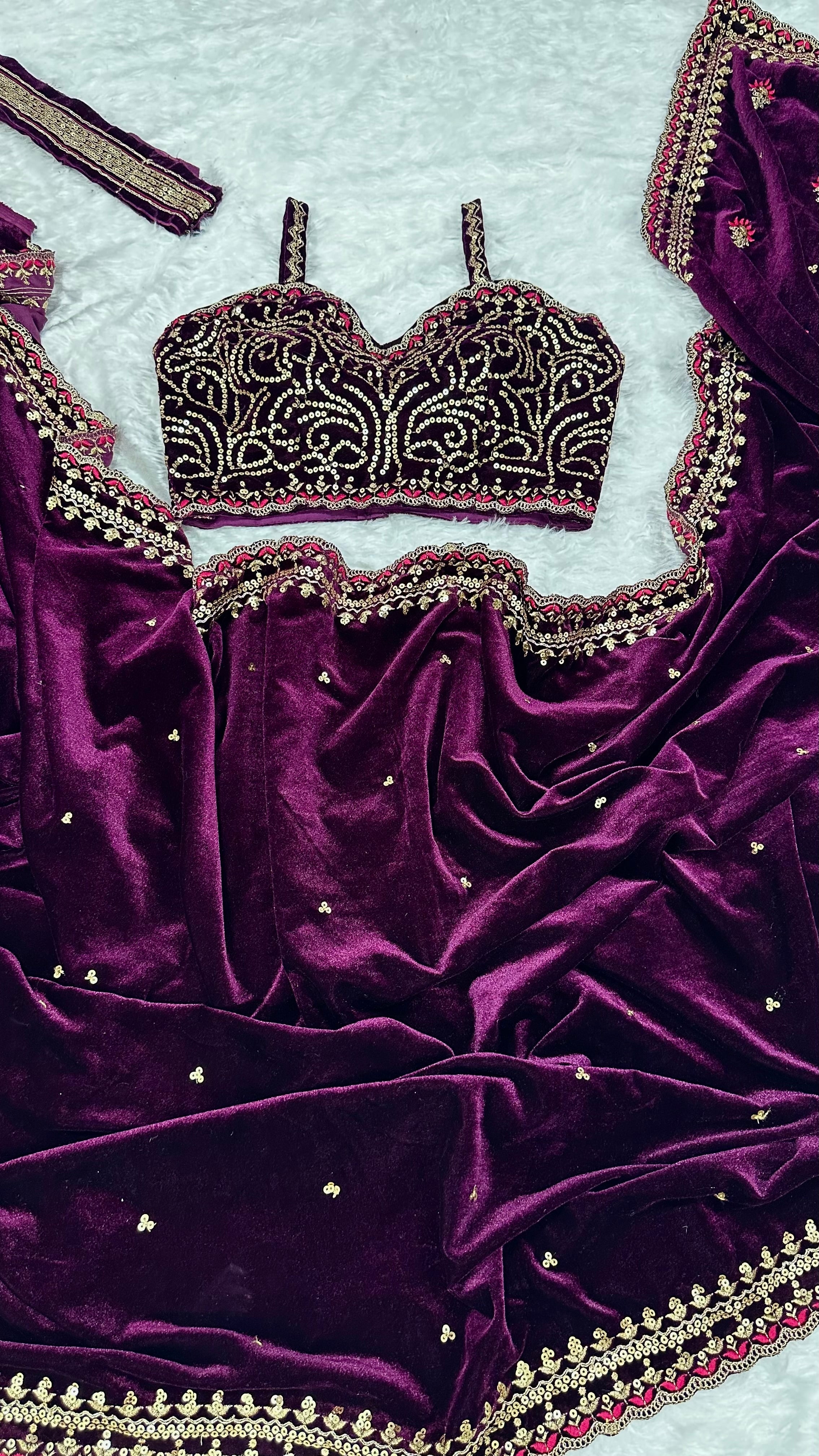 Party Wear Beautiful Saree With Sequence, Dori & Thread Work