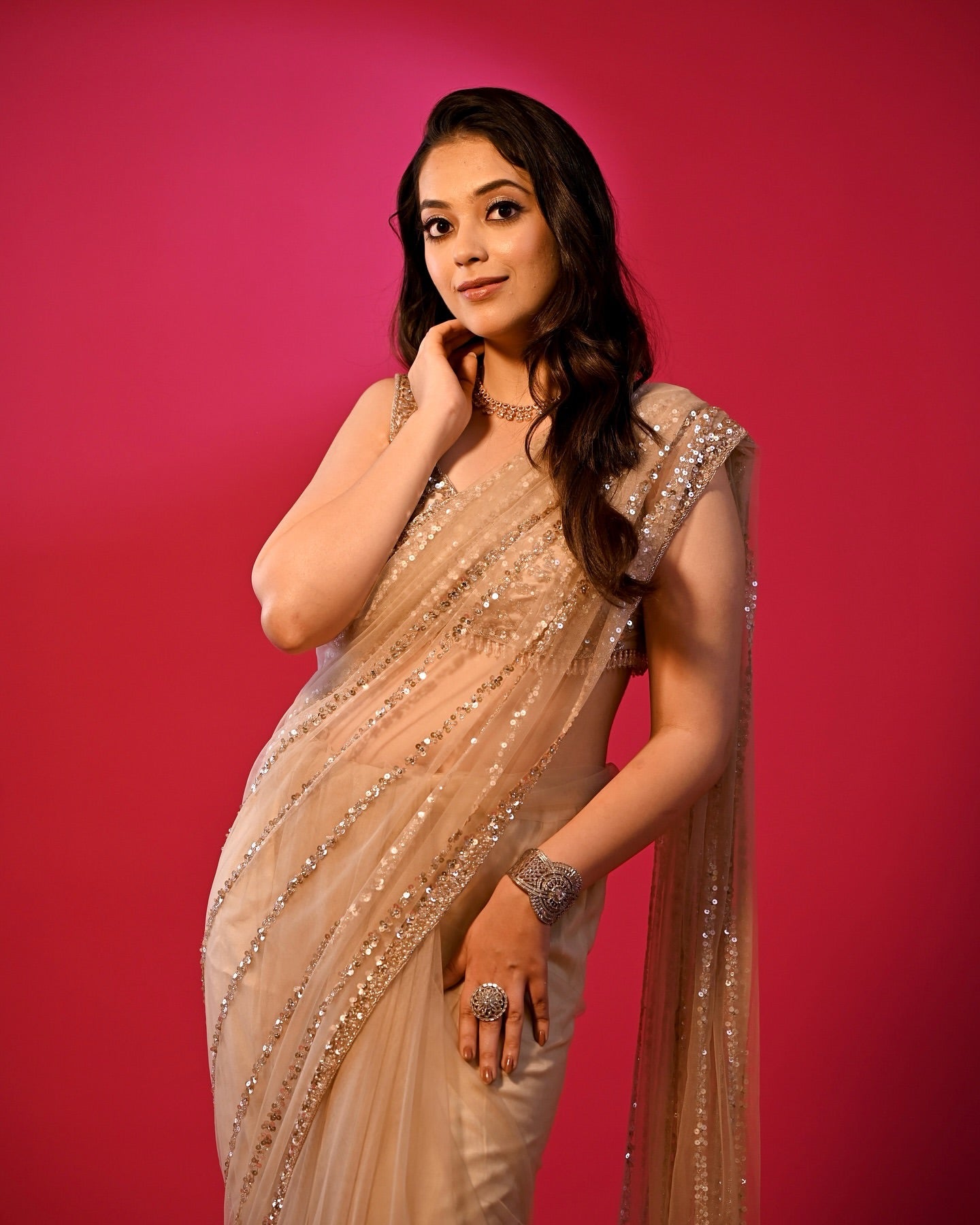 Designer Party Wear Saree With Sequence Embroidery Work