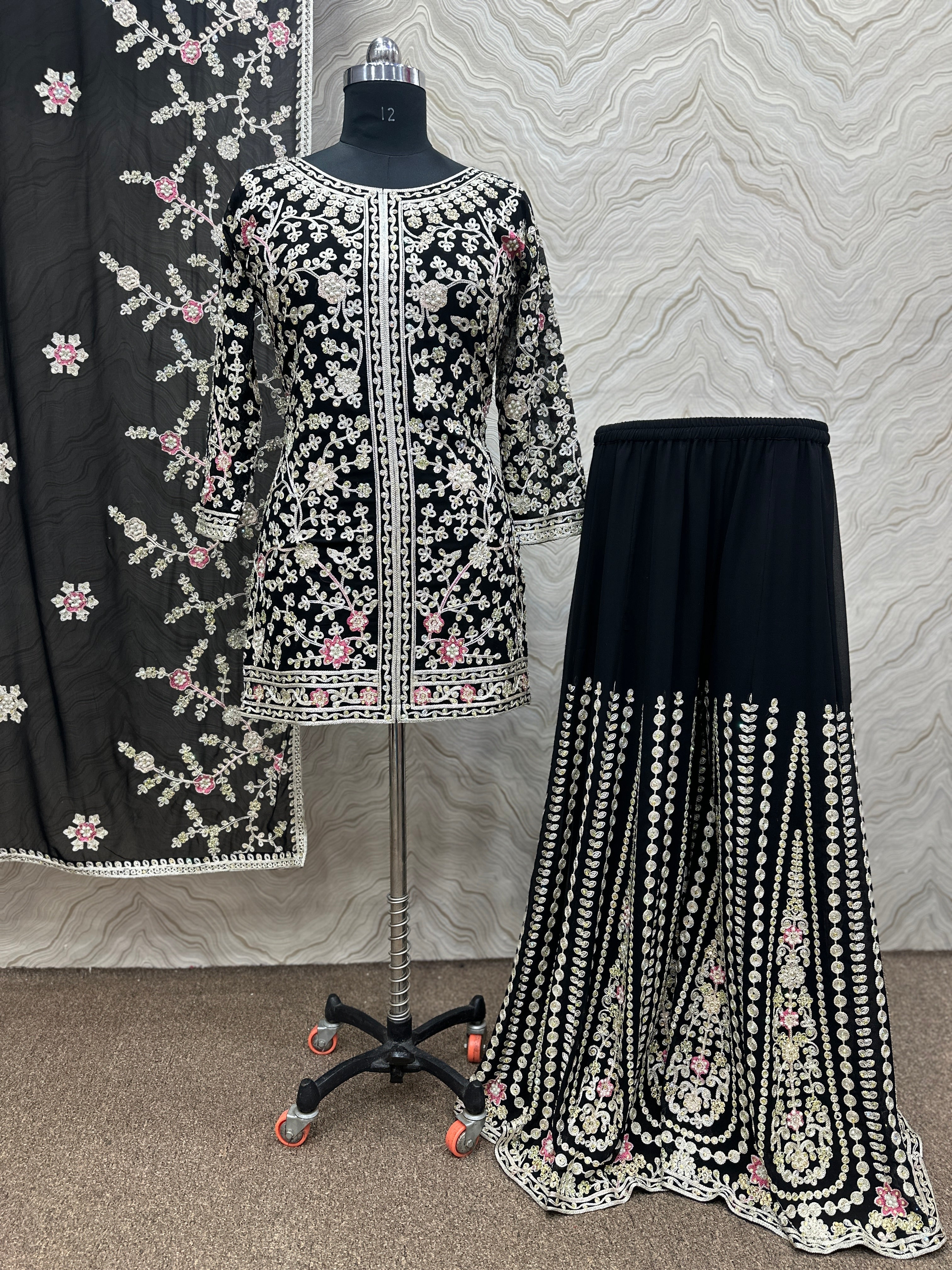 Fancy Top - Garara And Fancy Dupatta With Stone Hand Work