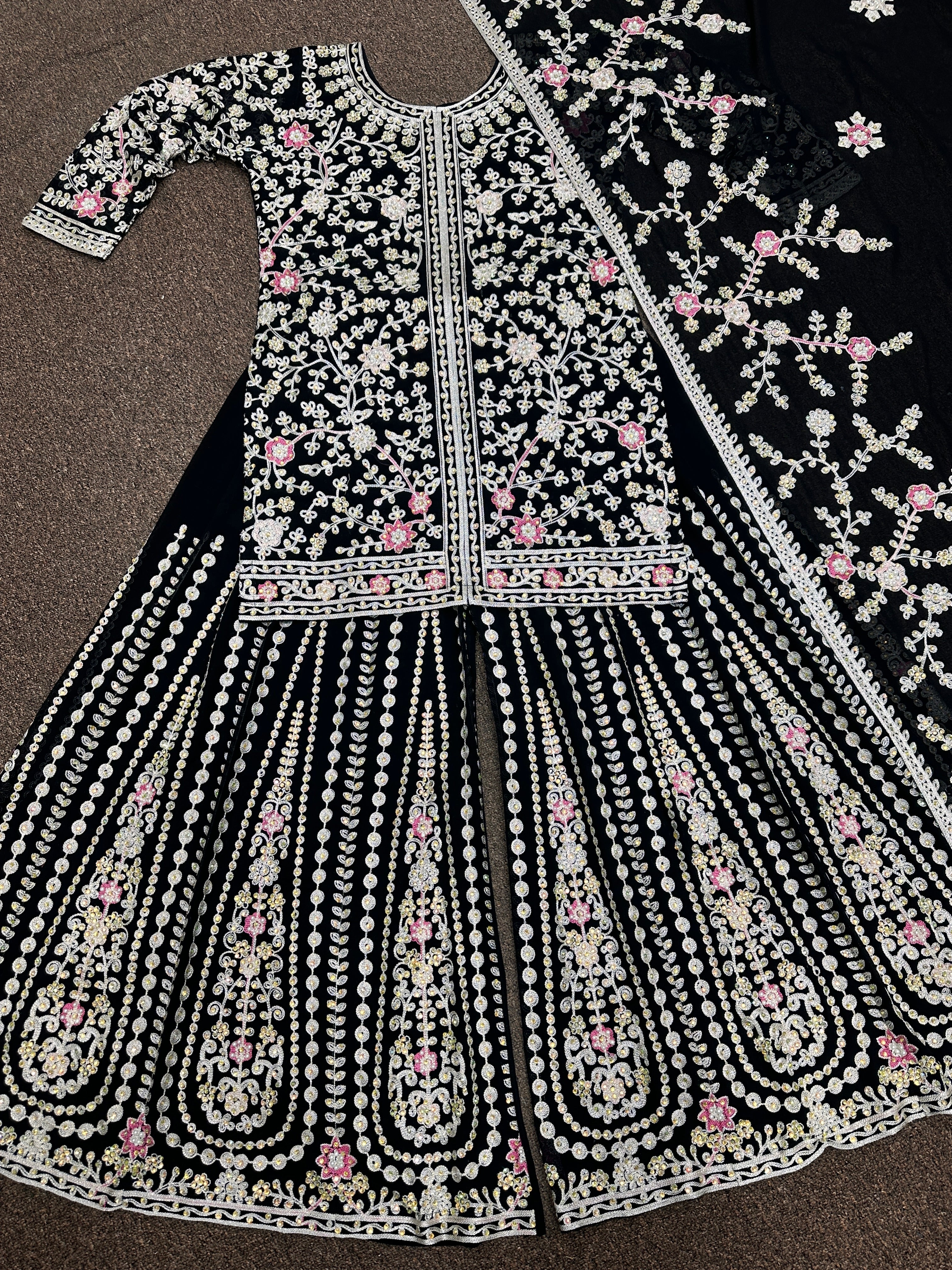 Fancy Top - Garara And Fancy Dupatta With Stone Hand Work