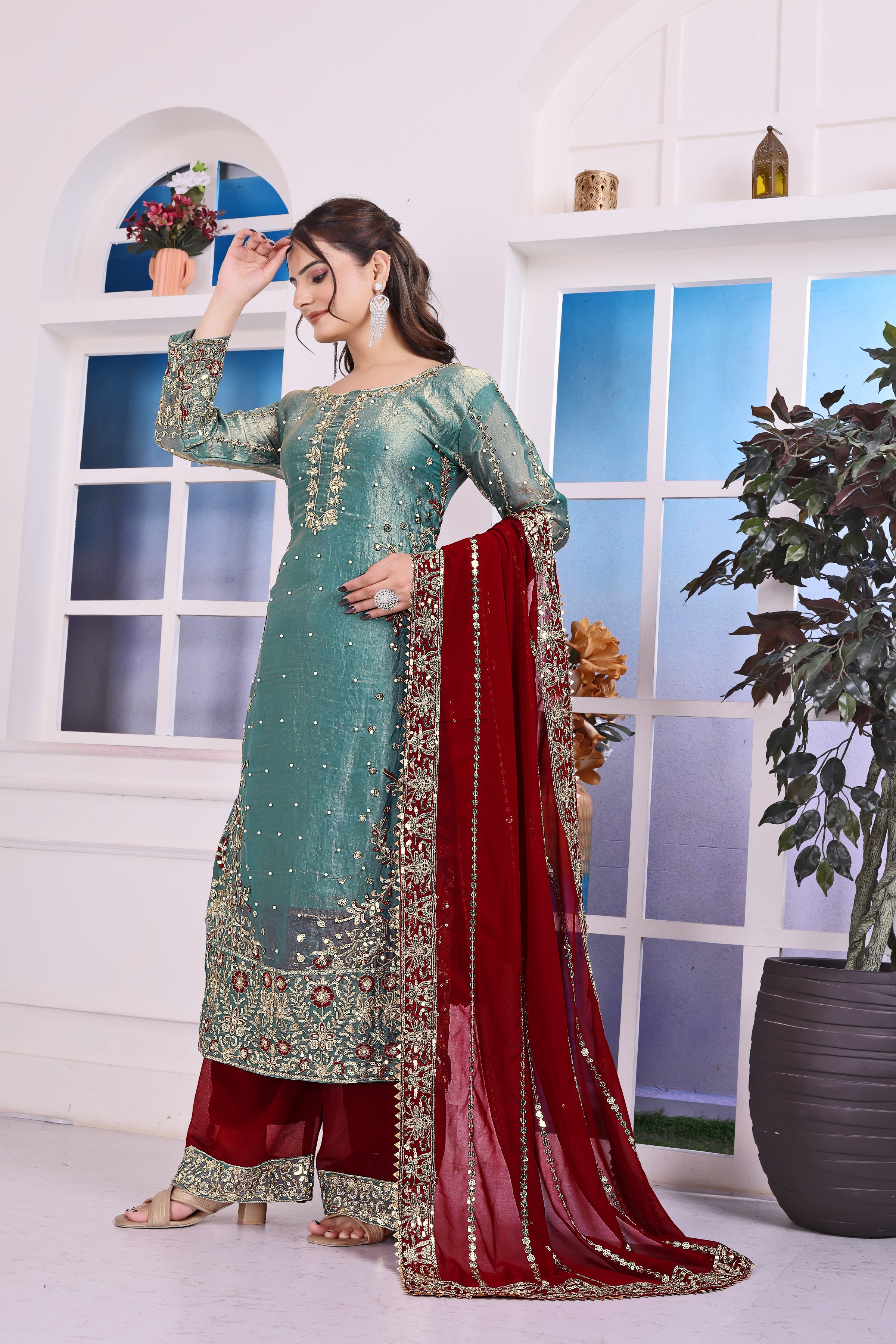 Party Wear Beautiful Top-Plazzo And Fancy Dupatta