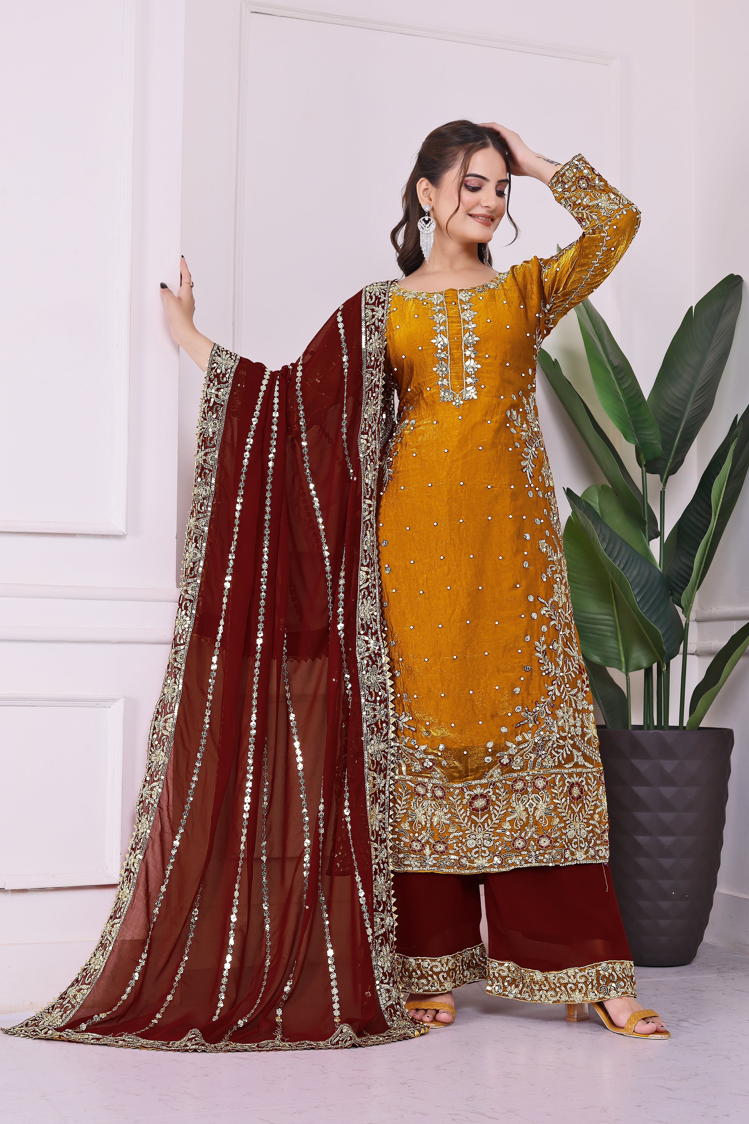 Party Wear Beautiful Top-Plazzo And Fancy Dupatta