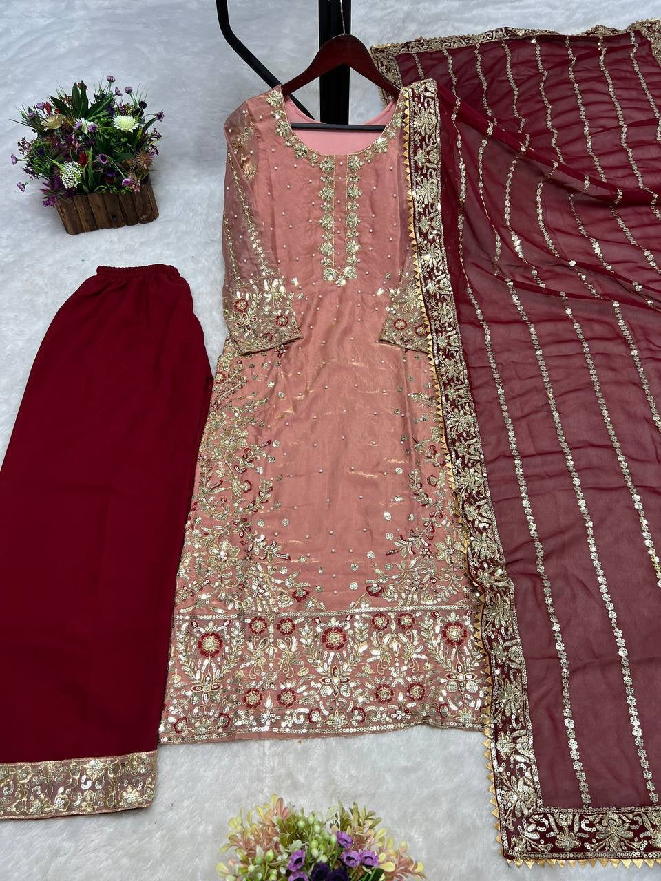 Party Wear Beautiful Top-Plazzo And Fancy Dupatta