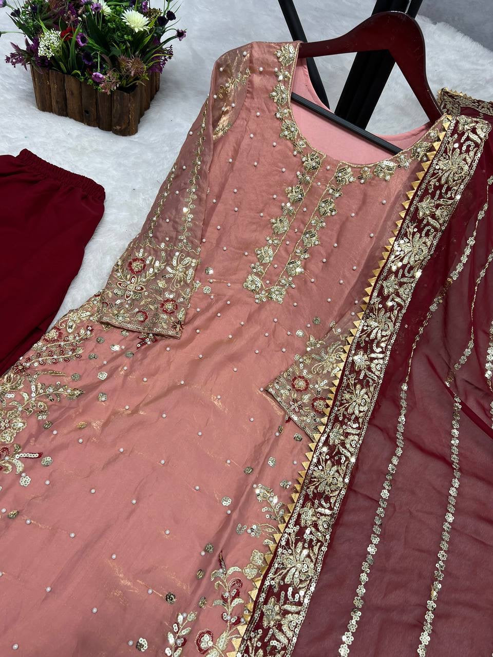 Party Wear Beautiful Top-Plazzo And Fancy Dupatta