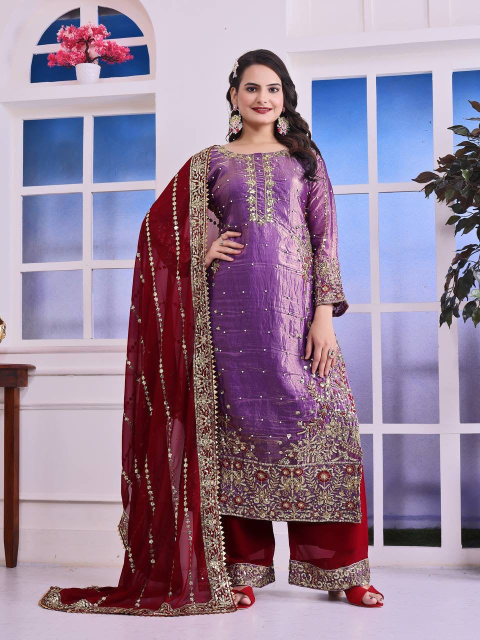 Party Wear Beautiful Top-Plazzo And Fancy Dupatta