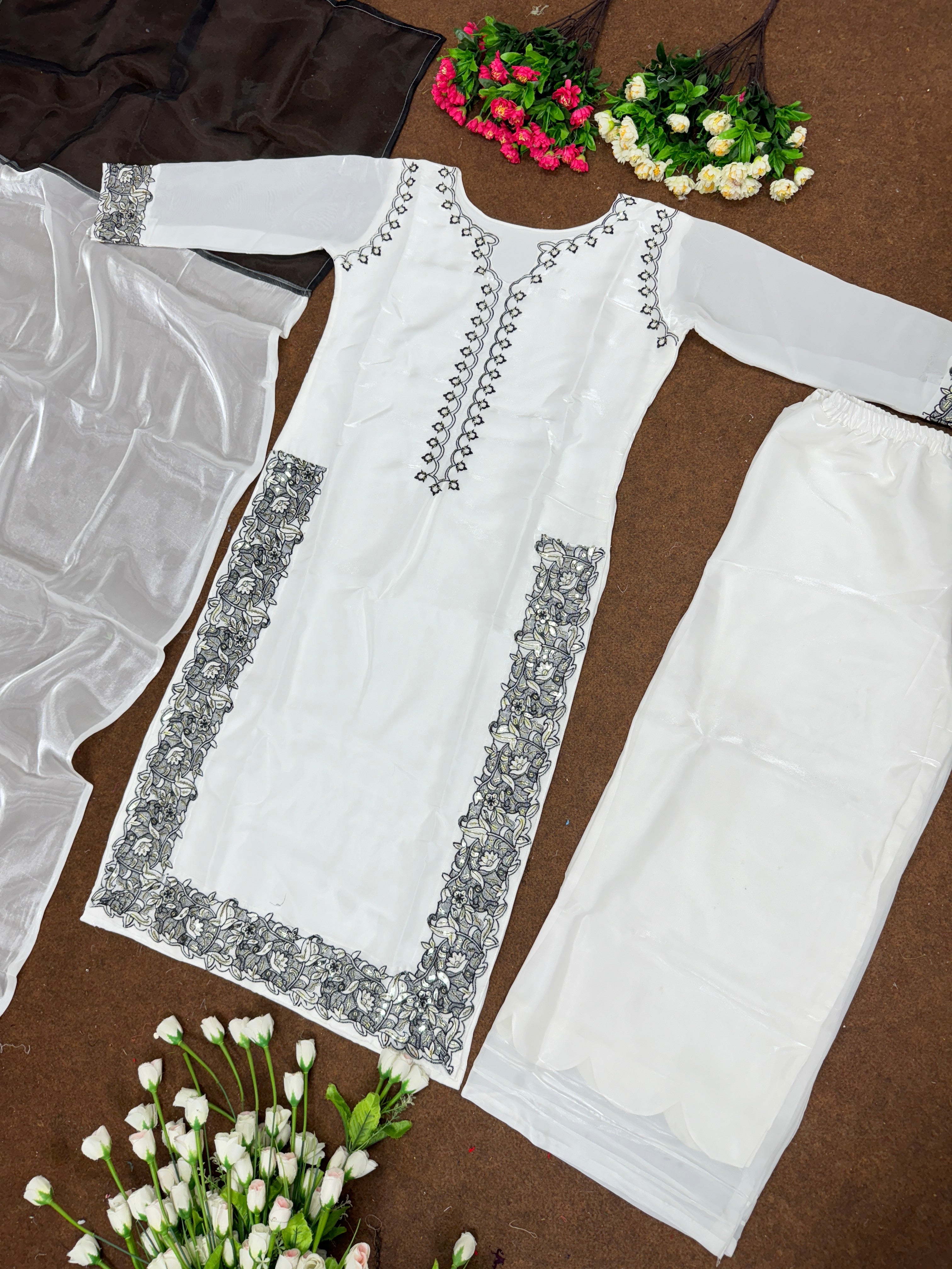 Beautiful Party Wear Top And Plazzo With Fancy Dupatta
