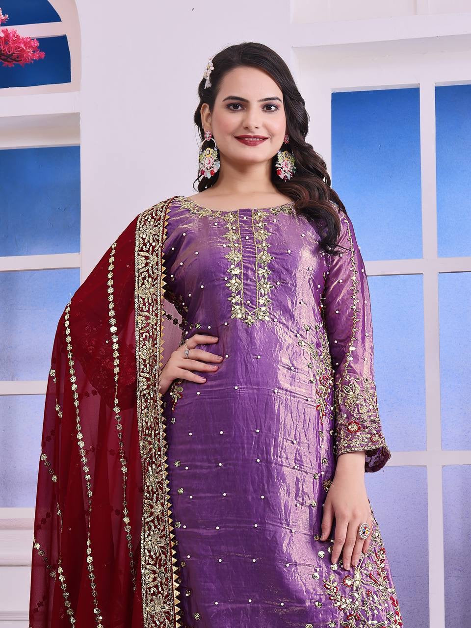 Party Wear Beautiful Top-Plazzo And Fancy Dupatta