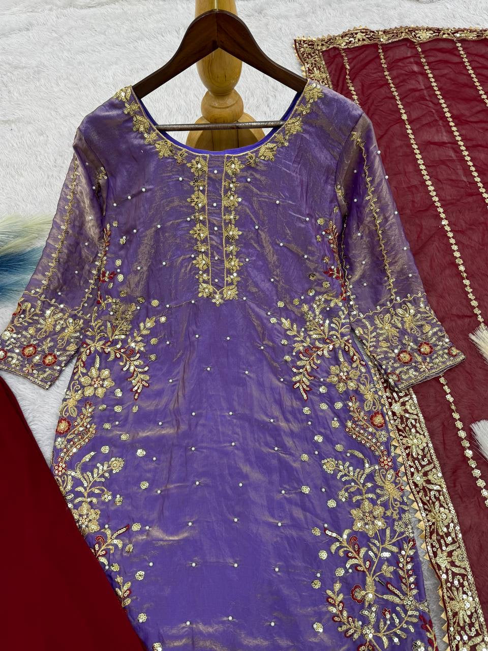 Party Wear Beautiful Top-Plazzo And Fancy Dupatta