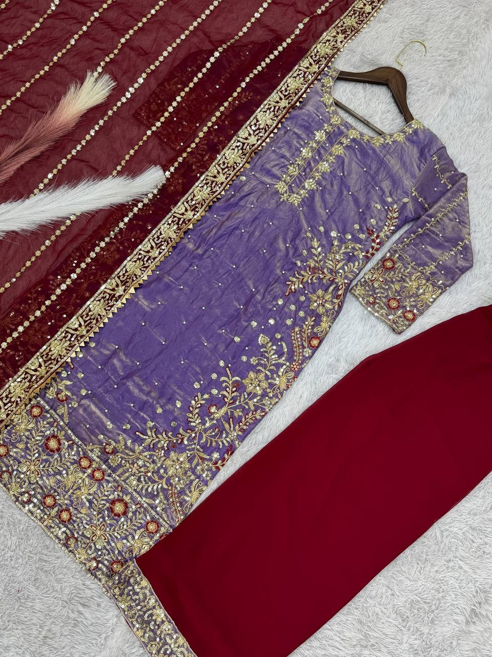 Party Wear Beautiful Top-Plazzo And Fancy Dupatta