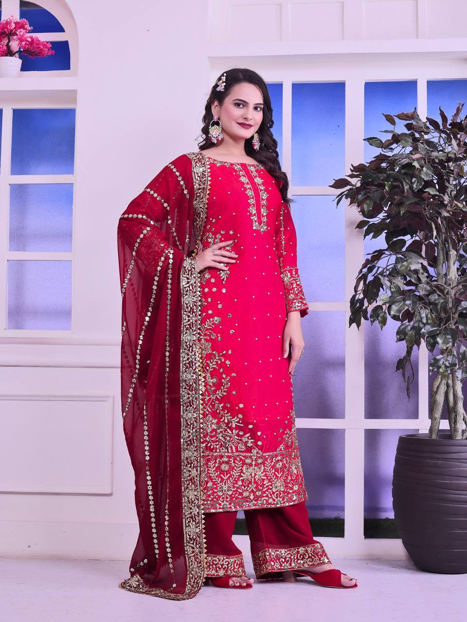 Party Wear Beautiful Top-Plazzo And Fancy Dupatta